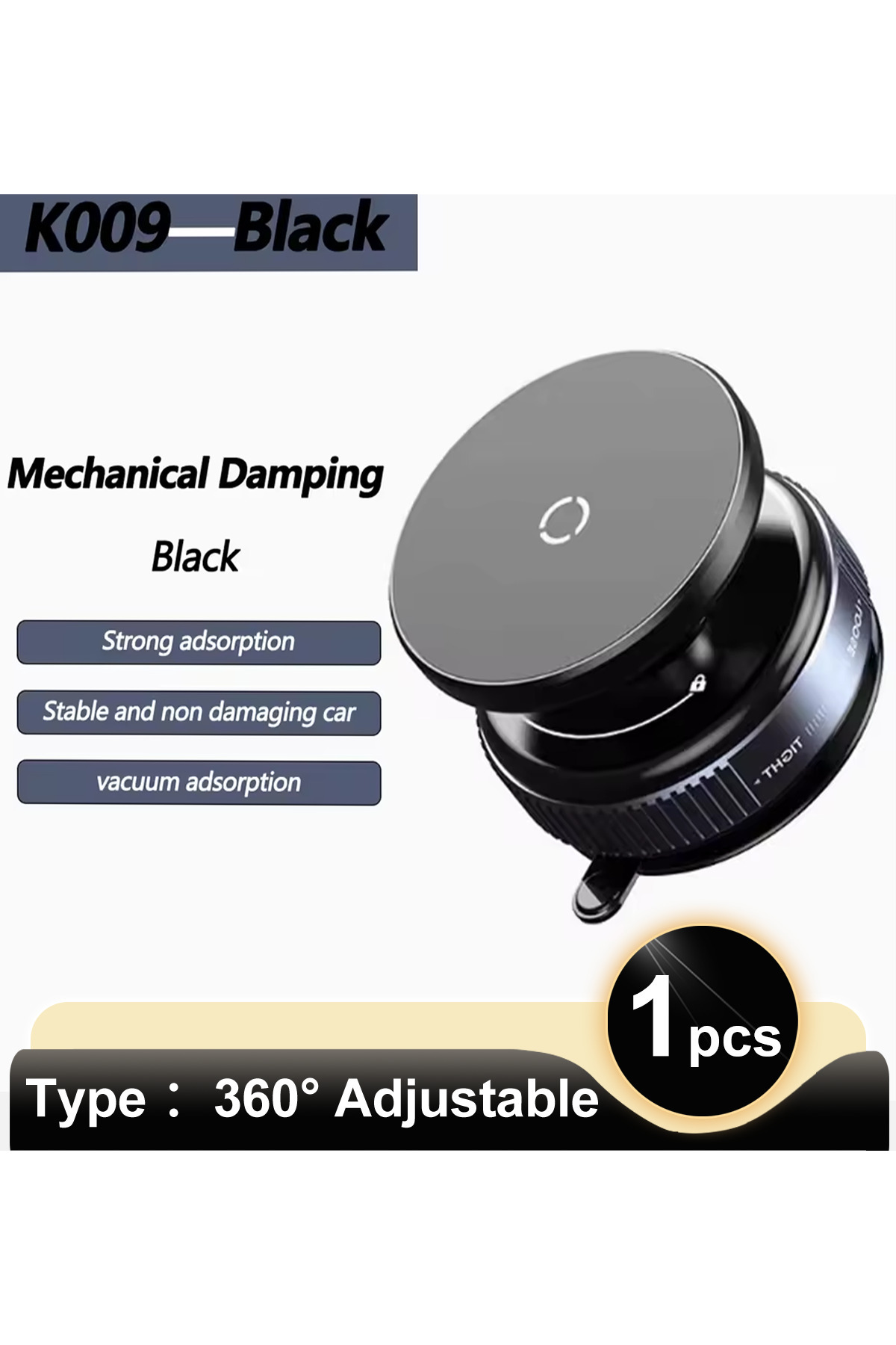 Choice حامل سيارة مغناطيسي قوي أسود K009، قابل للطي بزاوية 360 درجة، حامل شفط فراغي