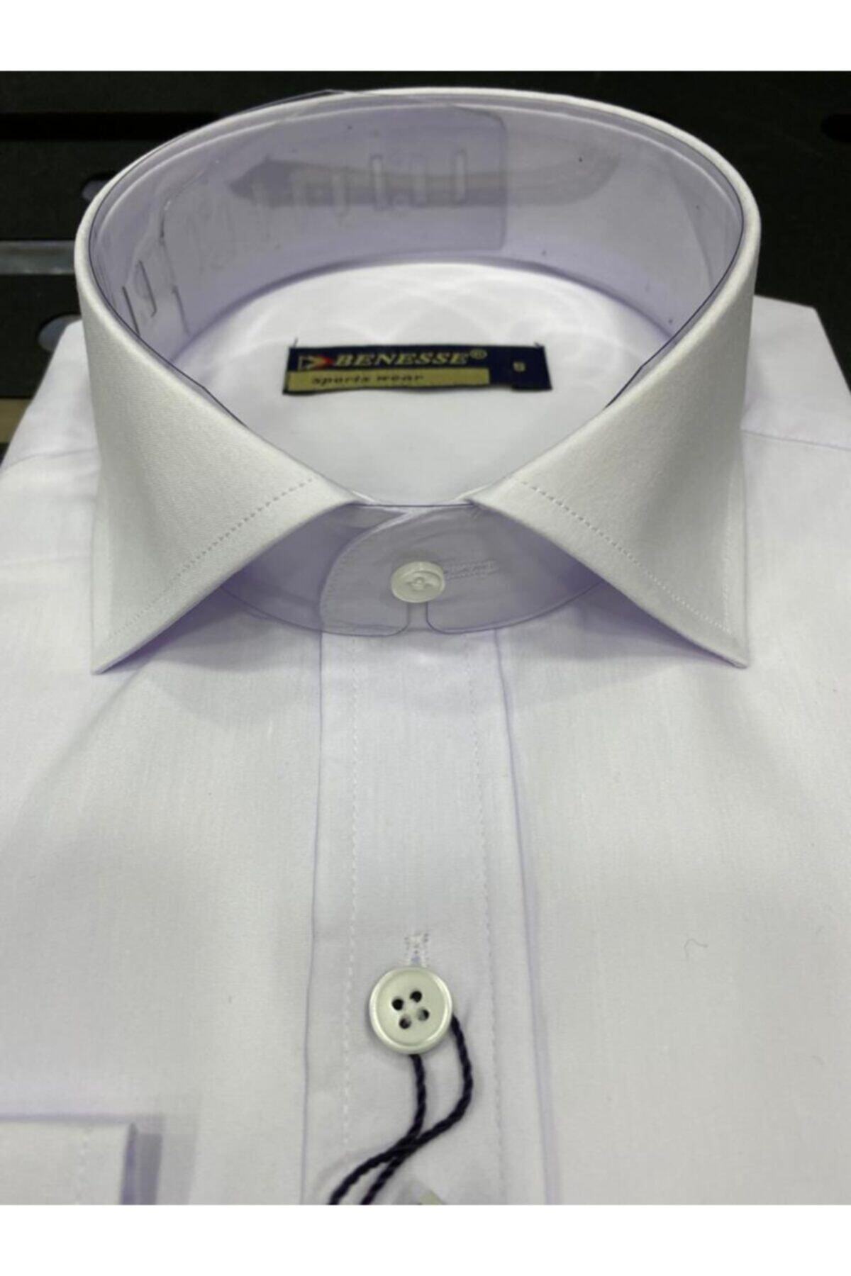 BENESSE  Slim Fit Kolay Ütülenebilir Düz Beyaz Dacron Gömlek - Görsel 3