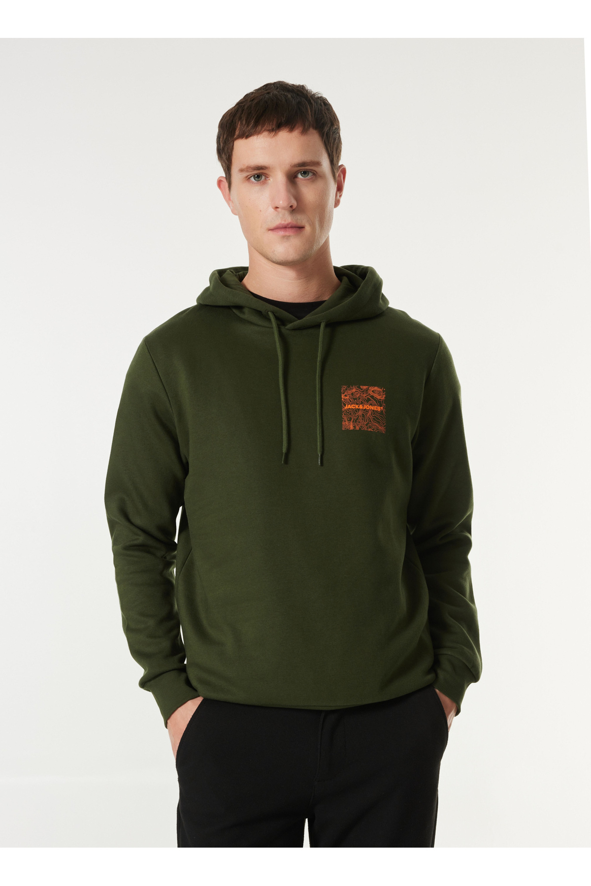 جک اند جونز سویشرت مردانه خاکی کلاهدار 12256813_JJLINER SWEAT HOOD