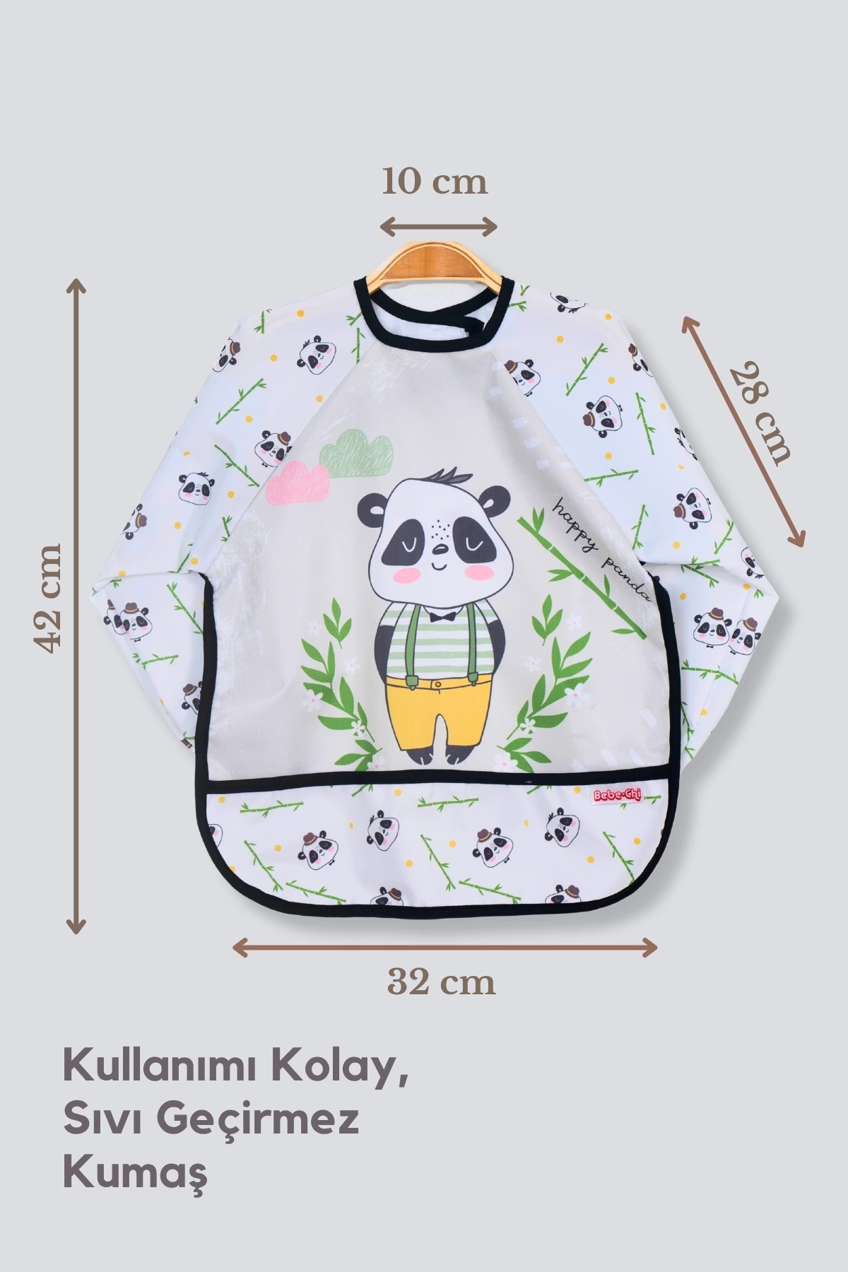 Bebechi 2'Li Uzun Kollu Giyilebilir Sevimli Ayı-Panda Desen Sıvı Geçirmez Aktivite ve Mama Önlüğü 6-24 AY fotoğrafı 4 (önizleme)