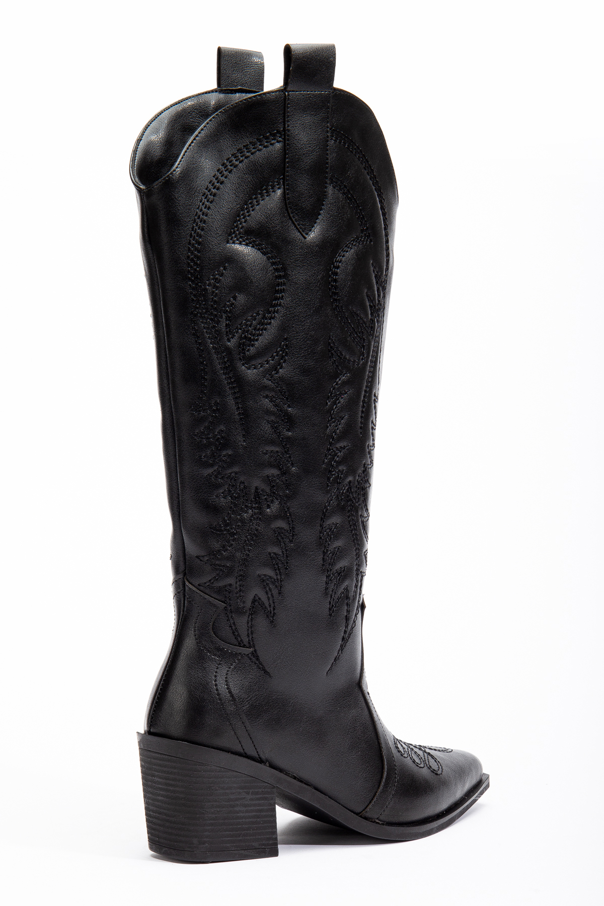 DENORA  Siyah Cilt Mat Deri Nakışlı Kabartmalı Western Kovboy Bot Çizme - Görsel 4