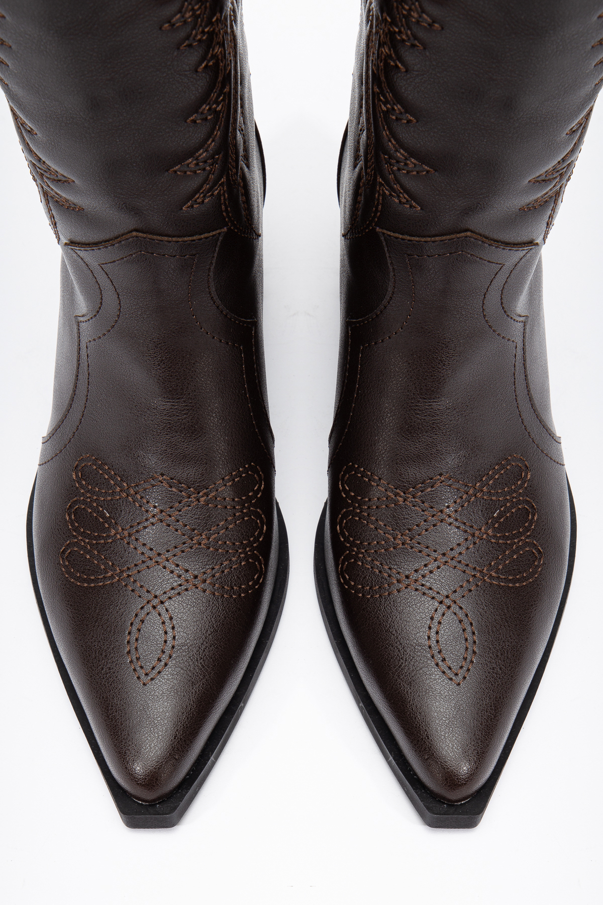 DENORA  Acı Koyu Kahve Mat Deri Nakışlı Kabartmalı Western Kovboy Bot Çizme - Görsel 3