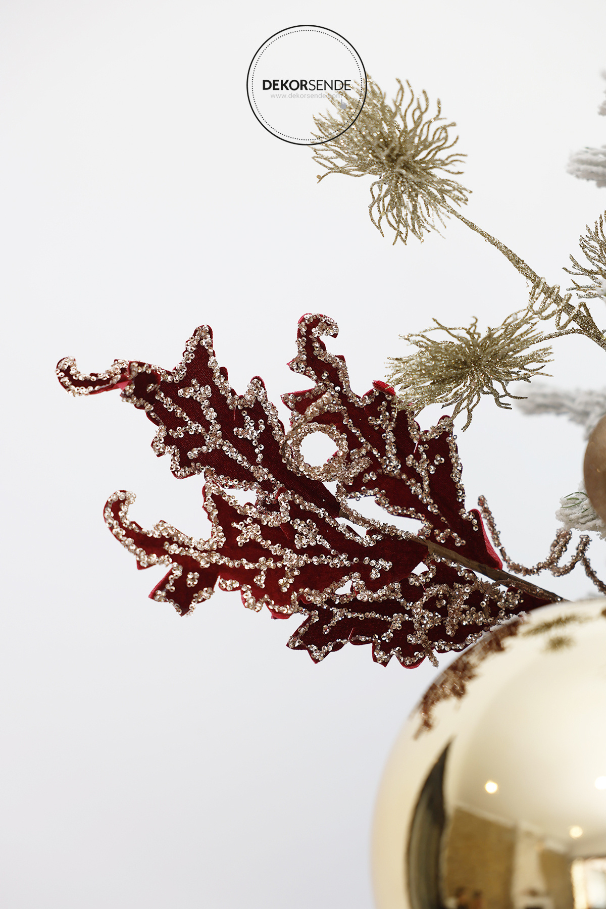 Dekorsende Yapay Taşlı Kadife Ponsetya Bordo 25 cm