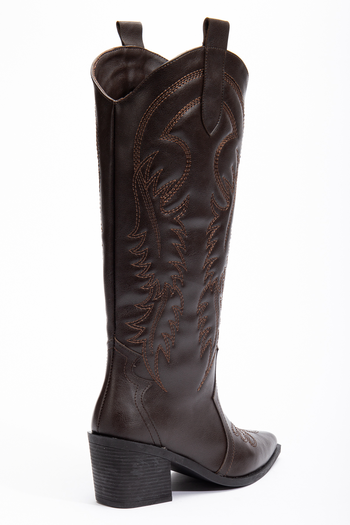 DENORA  Acı Koyu Kahve Mat Deri Nakışlı Kabartmalı Western Kovboy Bot Çizme - Görsel 4
