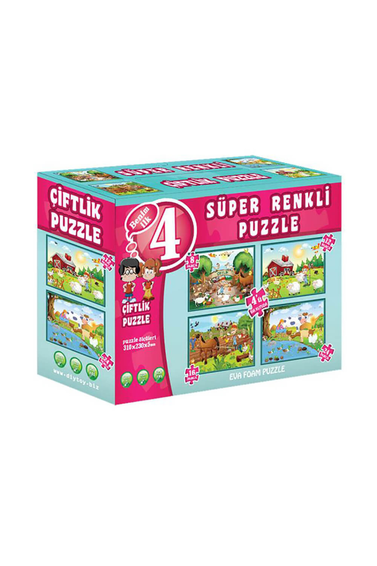 Diytoy Puzzle Süper Renkli Çiftlik 4’lü