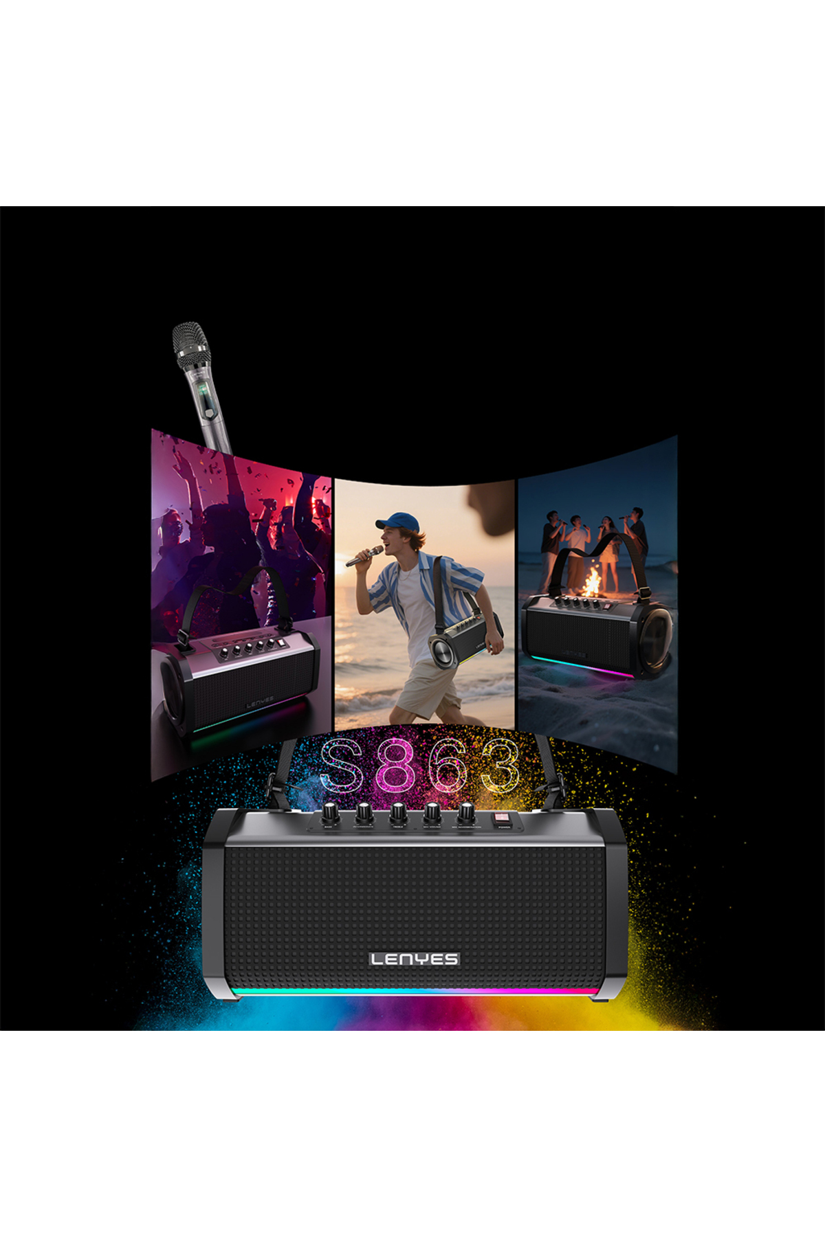 Lenyes S863 RGB Led Işıklı Mikrofonlu TWS Bluetooth Speaker