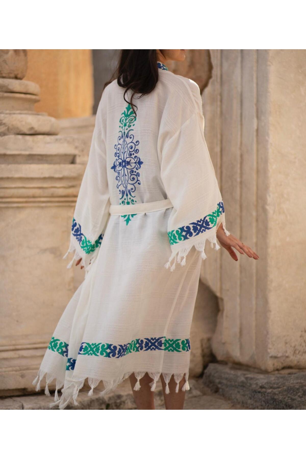 pierre noire home collection bambu uzun gecelik ağaç baskılı doğal kök boyalı