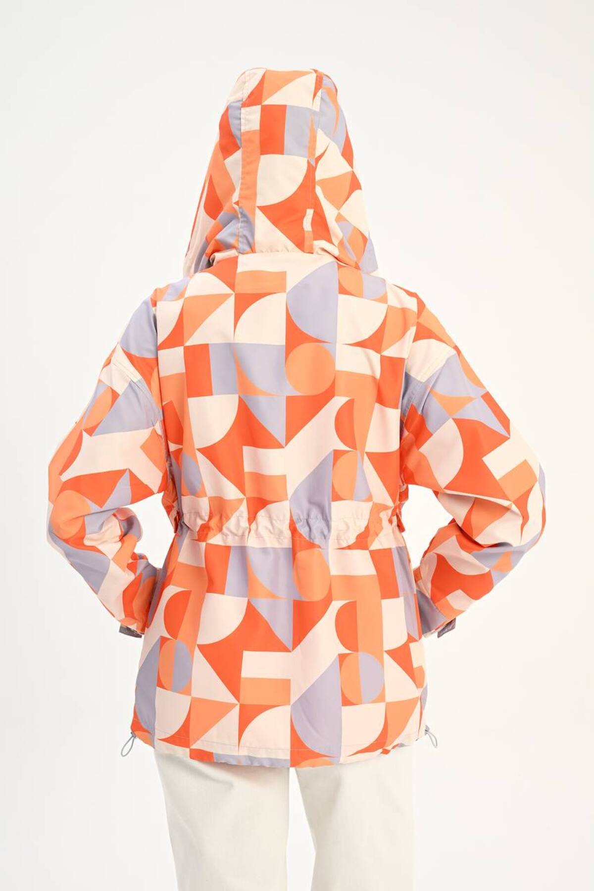 MATTİMODA  Geometrik Desen Turuncu Yağmurluk - Görsel 4