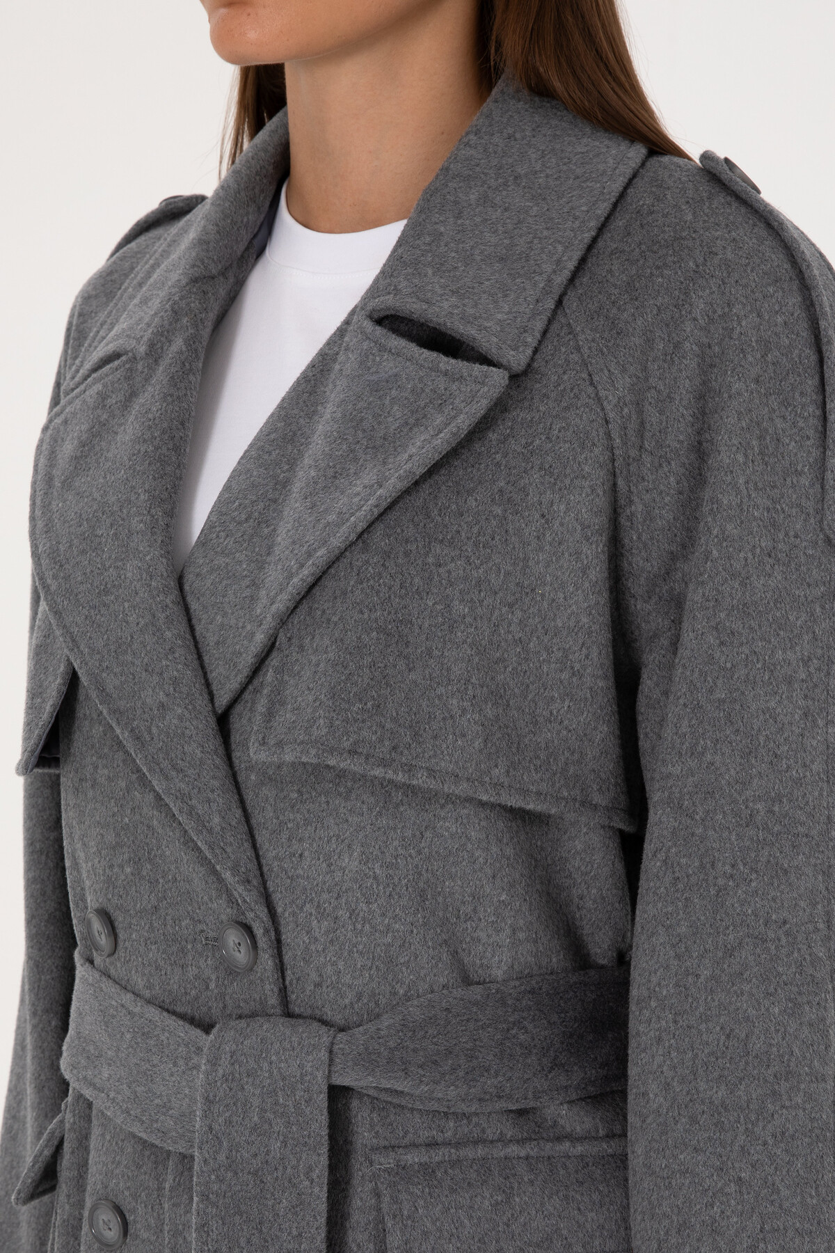 Pierre Cardin  Antrasit Melanj Yün Karışımlı Kaşe Kaban 50308956-VR081 - Görsel 7