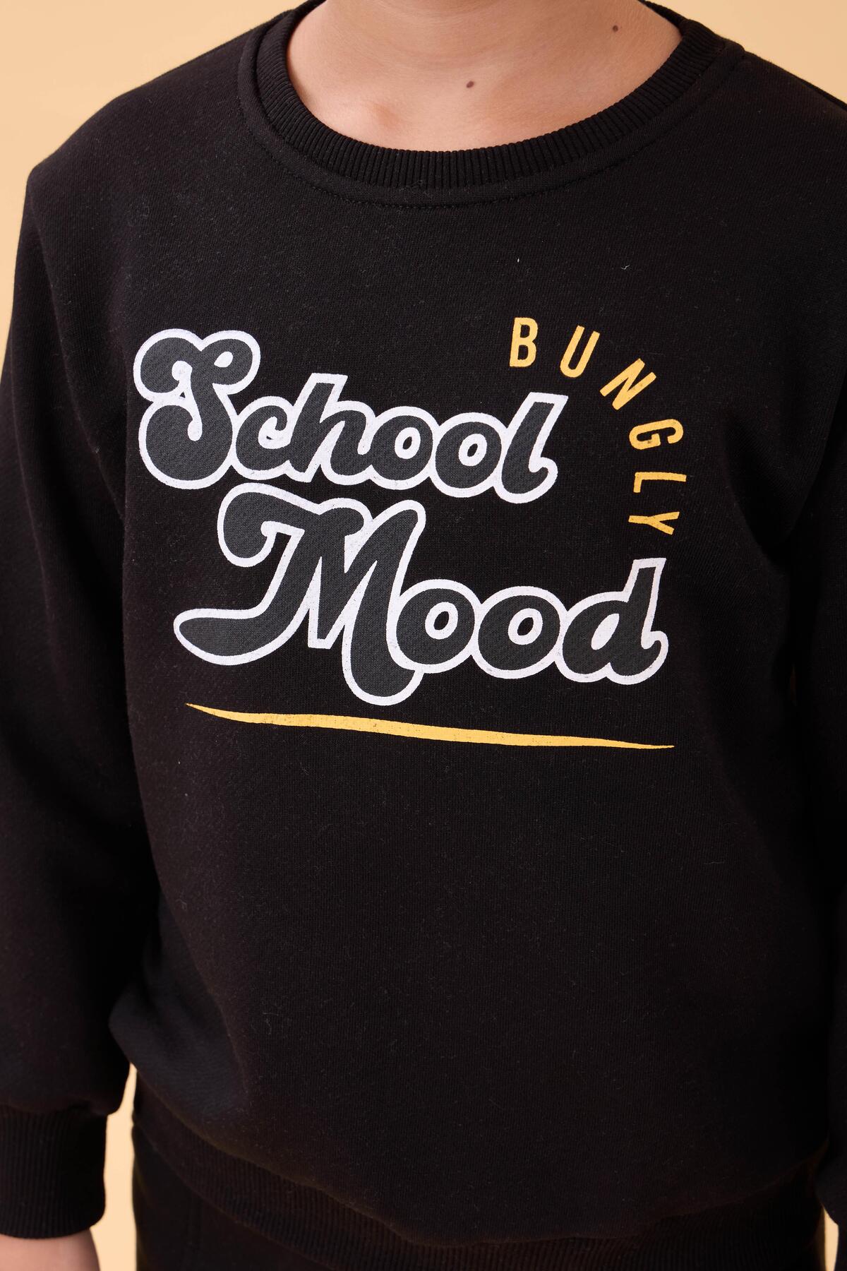 Perendi Erkek ve Kız Çocuk Okul Baskılı Bisiklet Yaka Mevsimlik Sweatshirt Siyah fotoğrafı 7 (önizleme)