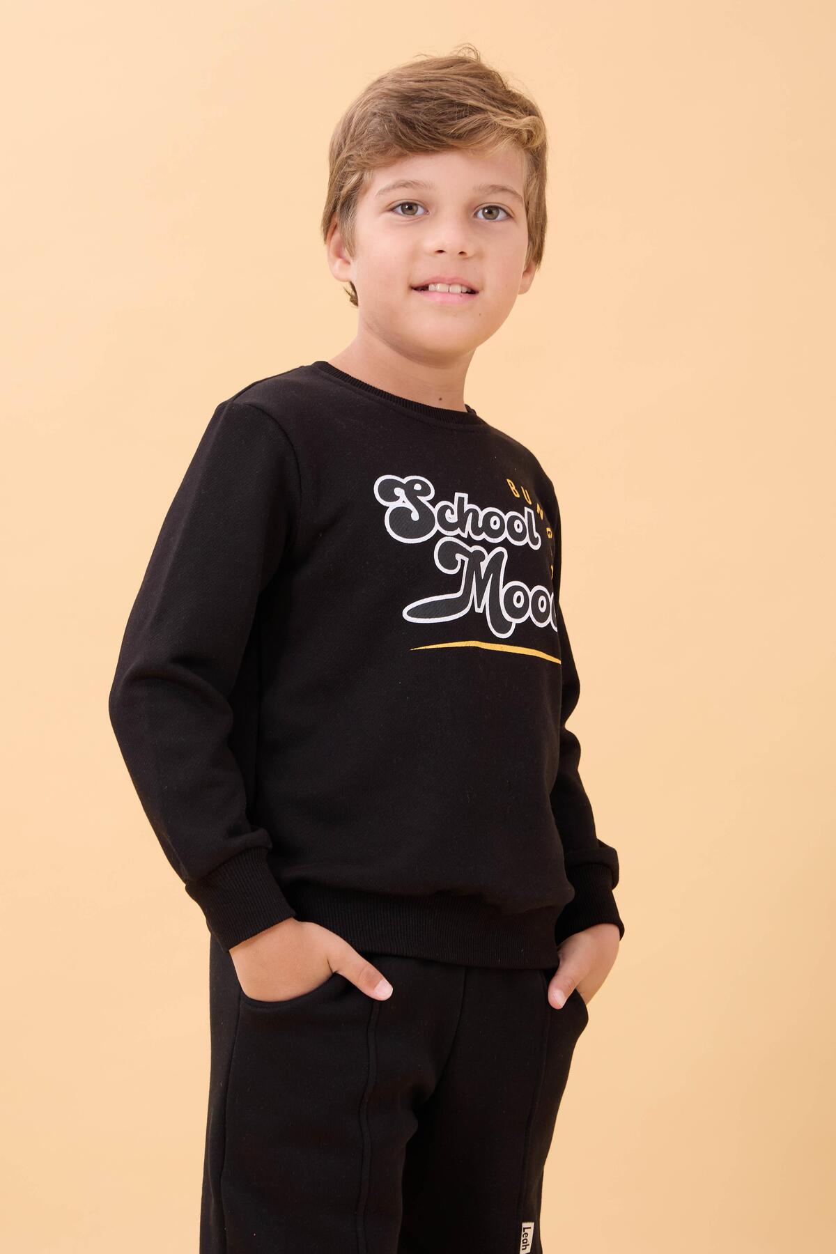 Perendi Erkek ve Kız Çocuk Okul Baskılı Bisiklet Yaka Mevsimlik Sweatshirt Siyah fotoğrafı 2 (önizleme)