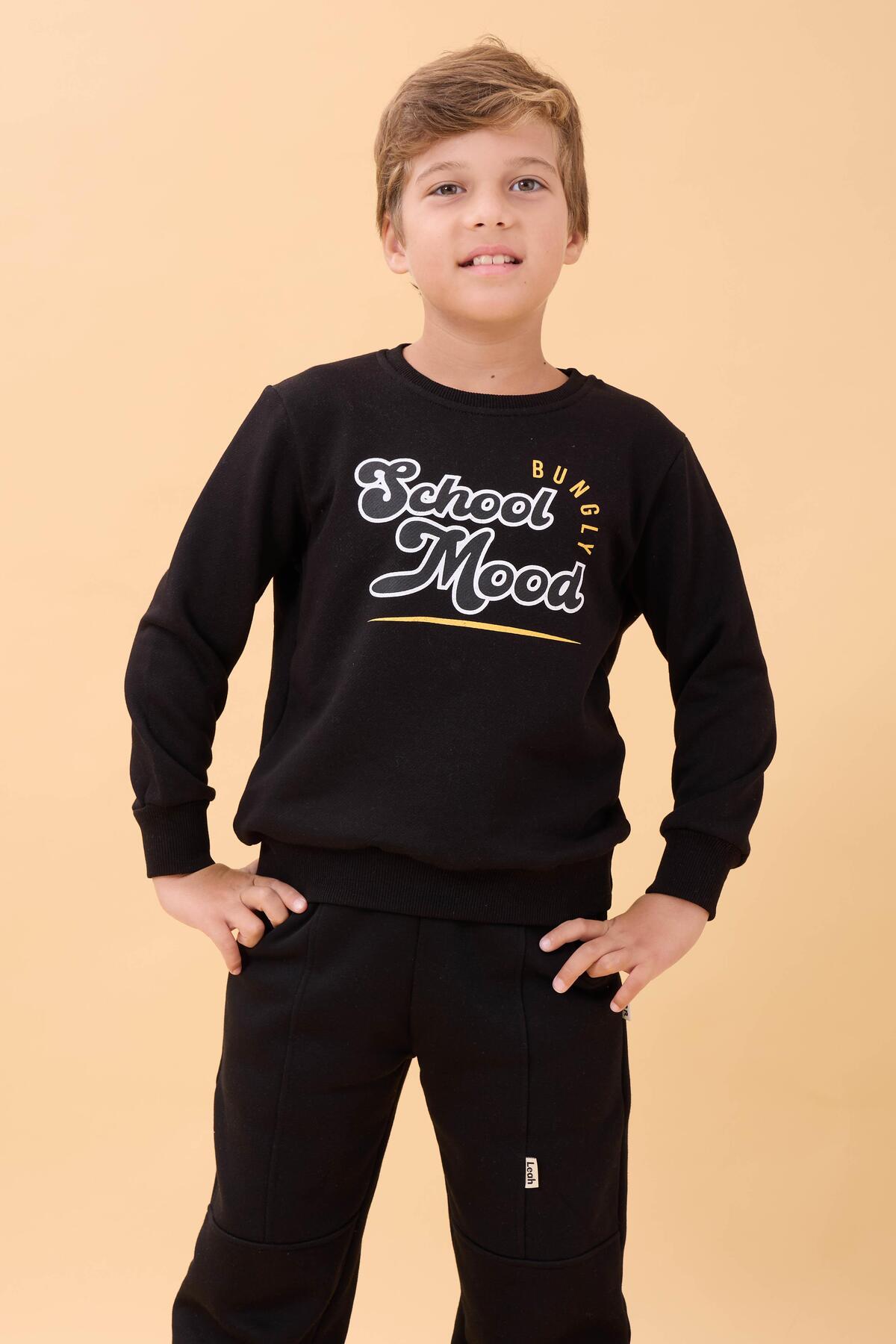 Perendi Erkek ve Kız Çocuk Okul Baskılı Bisiklet Yaka Mevsimlik Sweatshirt Siyah fotoğrafı 3 (önizleme)