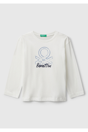 United Colors of Benetton Erkek Çocuk Organik Pamuklu Önü Logo Baskılı Uzun K...