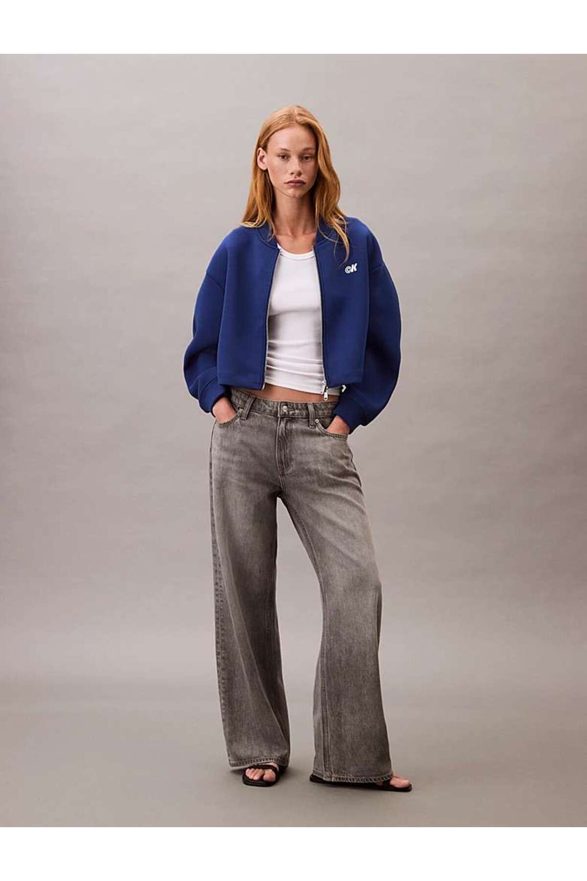 Calvin Klein A- OVERSIZED SCUBA ZIP BOMBER JA Mavi Kadın Ceket