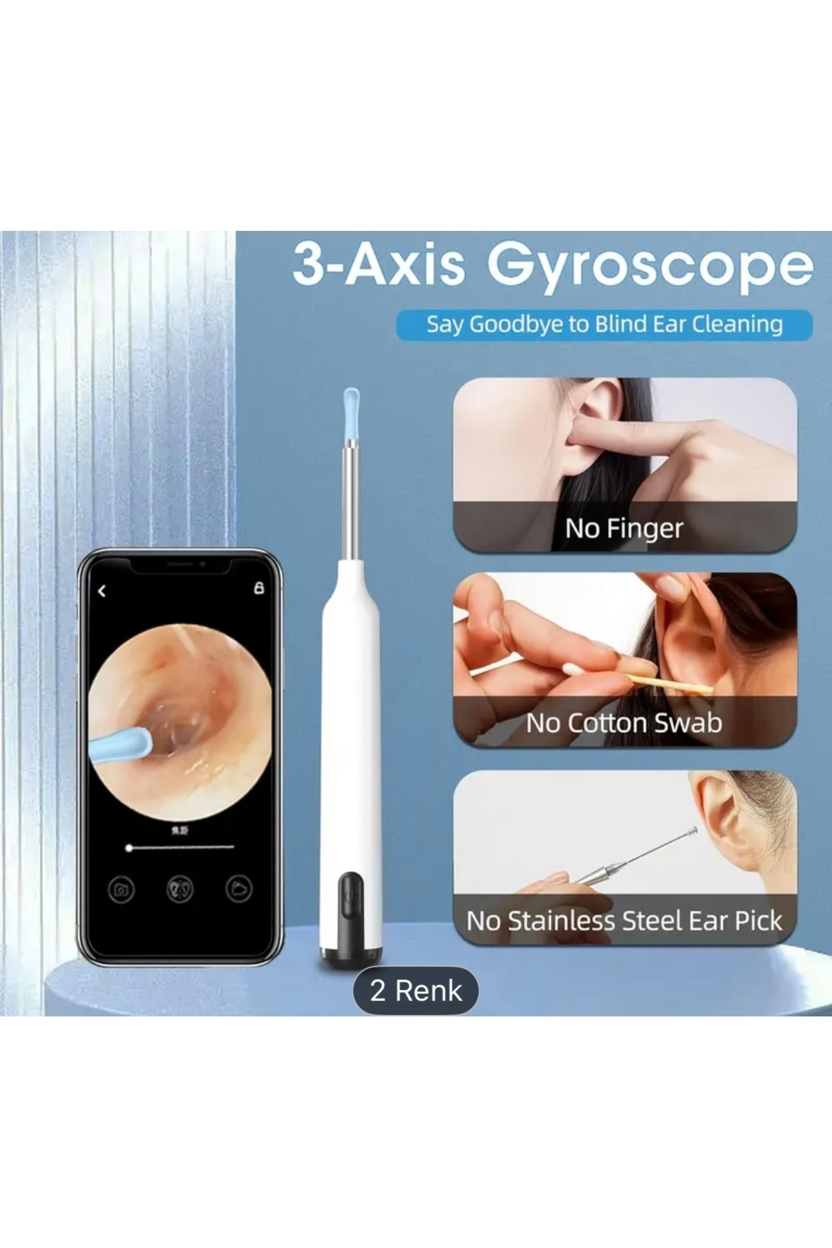 ESCE Bebek Ve Yetişkinler İçin USB Şarjlı Yedek Başlıklı Endeskop Kameralı Kulak Temizleme Cihazı
