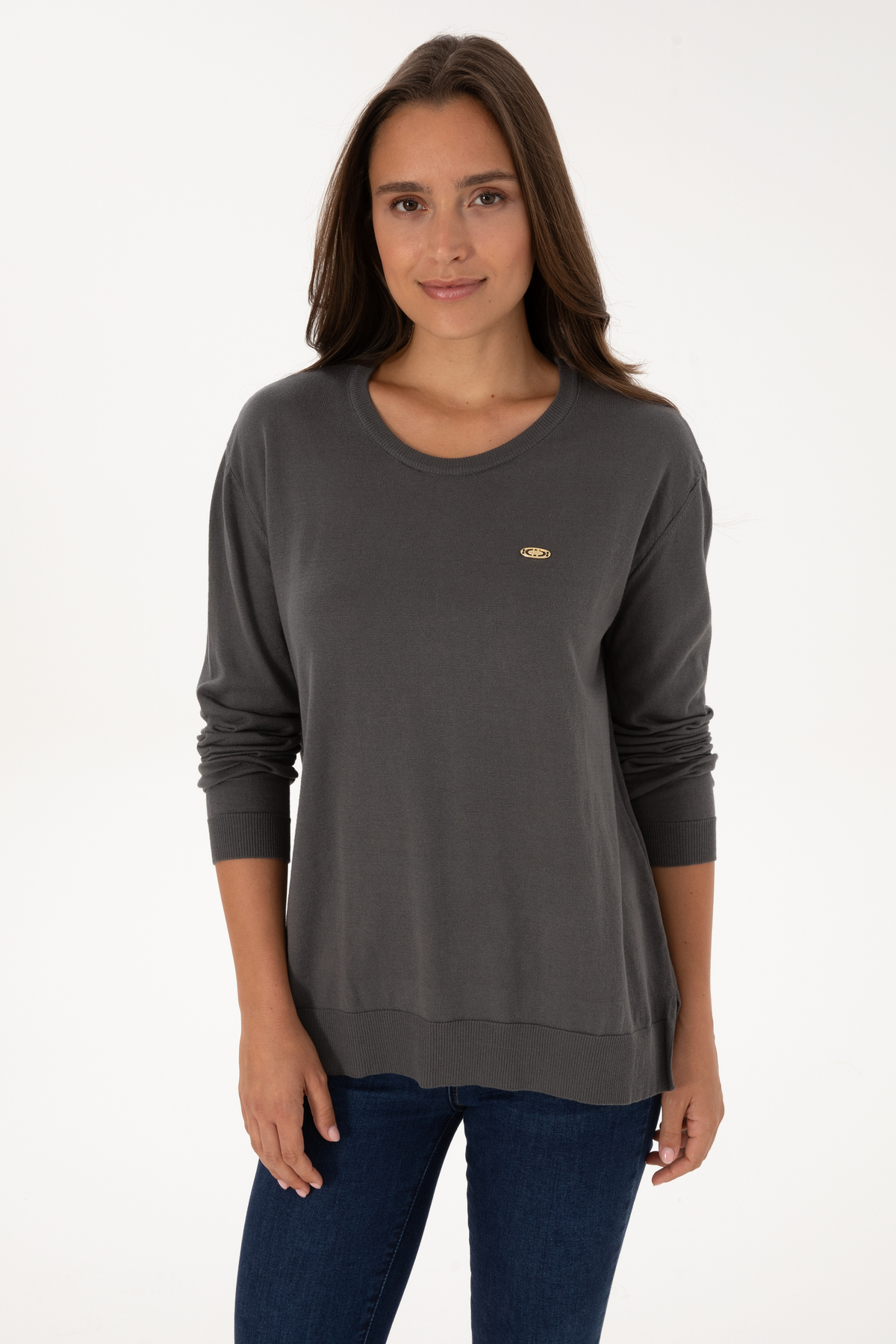 U.S. Polo Assn. Kadın Gri Bisiklet Yaka Basic Kazak 50307735-VR024 görsel 3
