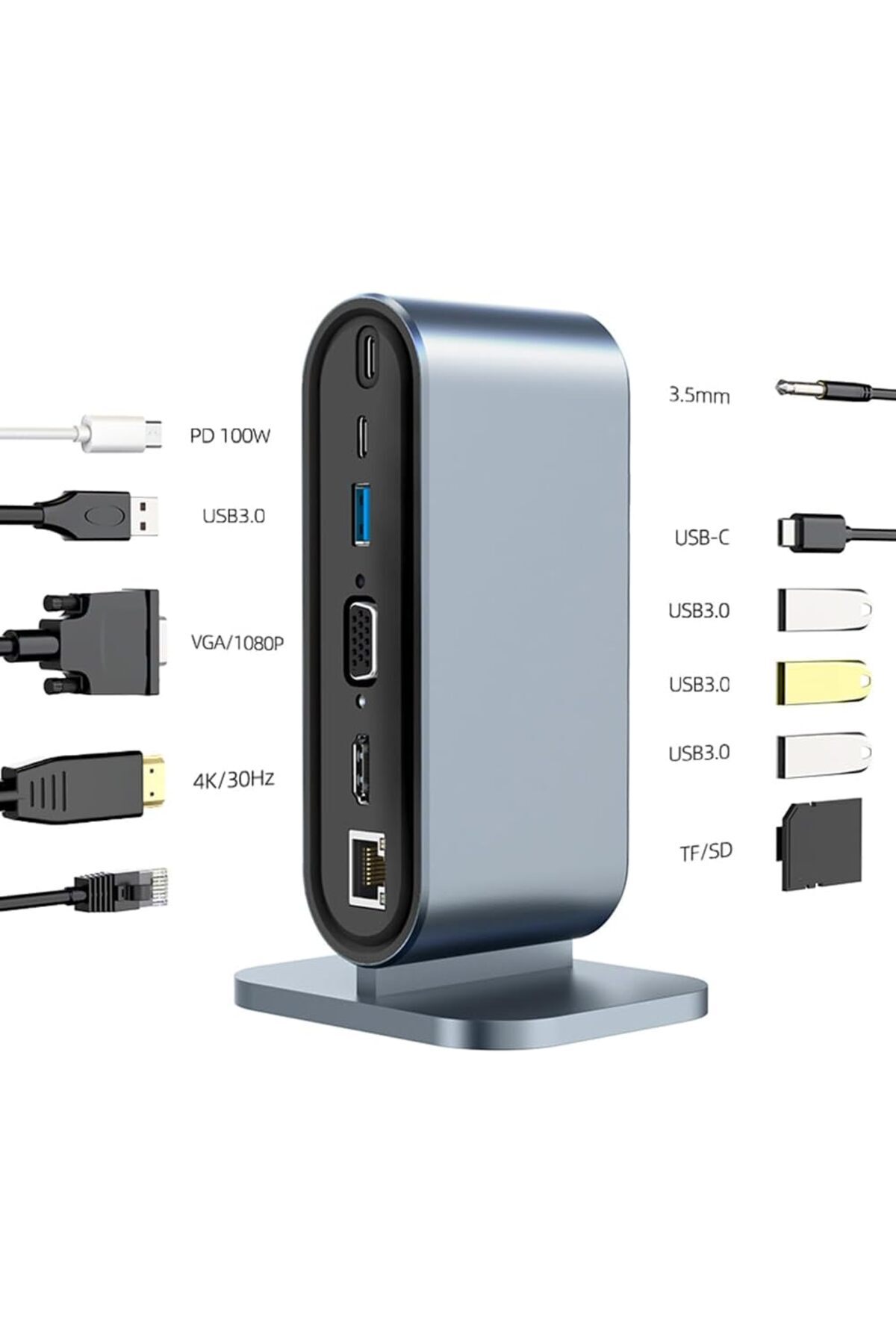STOREMAX Type-C USB Hub 12in1 4K HDMI VGA 4ad USB 3.0 100Mbps SD Kart Okuyucu 3.5mm Ses 100W PD Telefon