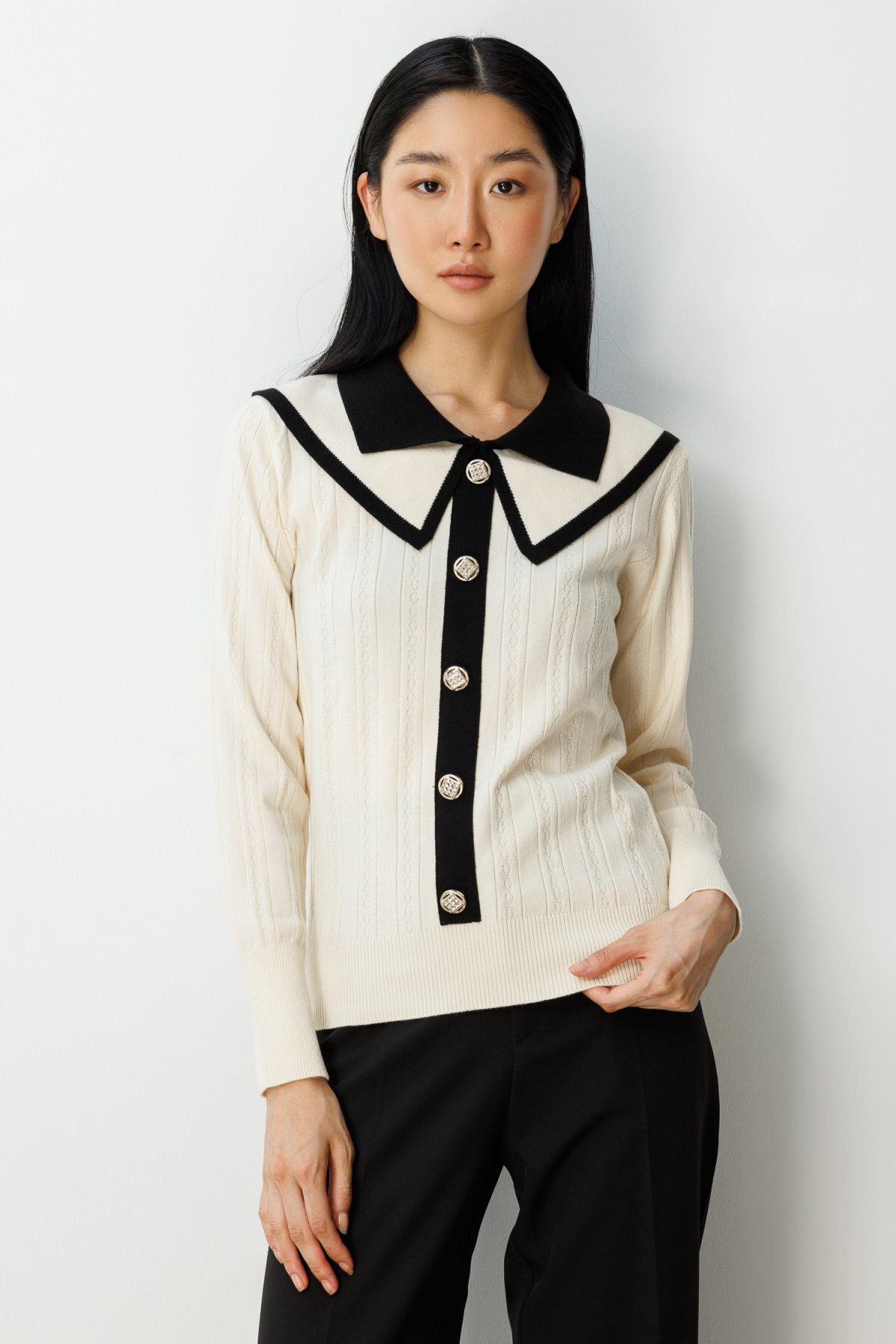 On Fashion On Çift Yaka Düğme Detaylı Triko Kazak-66460 - Fiyatı