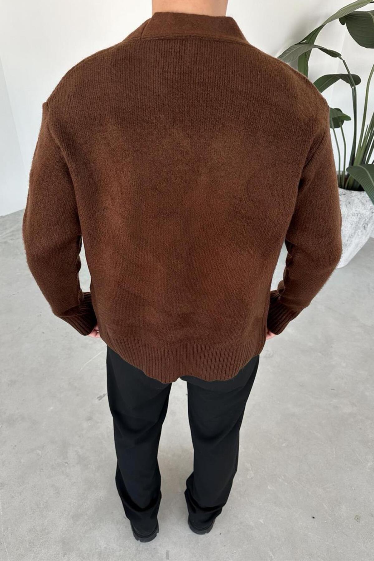 Kahverengi Basic Soft Relaxed Hırka — قهوه‌ای HF0041-MH-K — تصویر 4 از 4