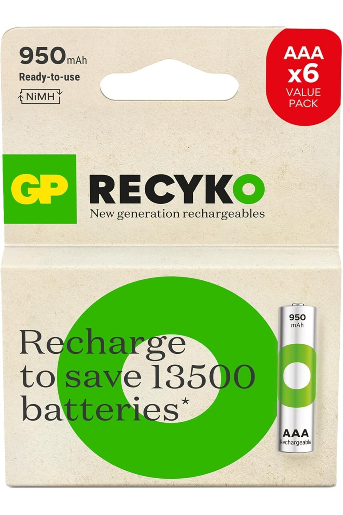 STOREMAX Batteries ReCyko 950mAh AAA Ni-Mh Şarjlı Pil, 1.2 Volt, 6'Lı Kart 1088605