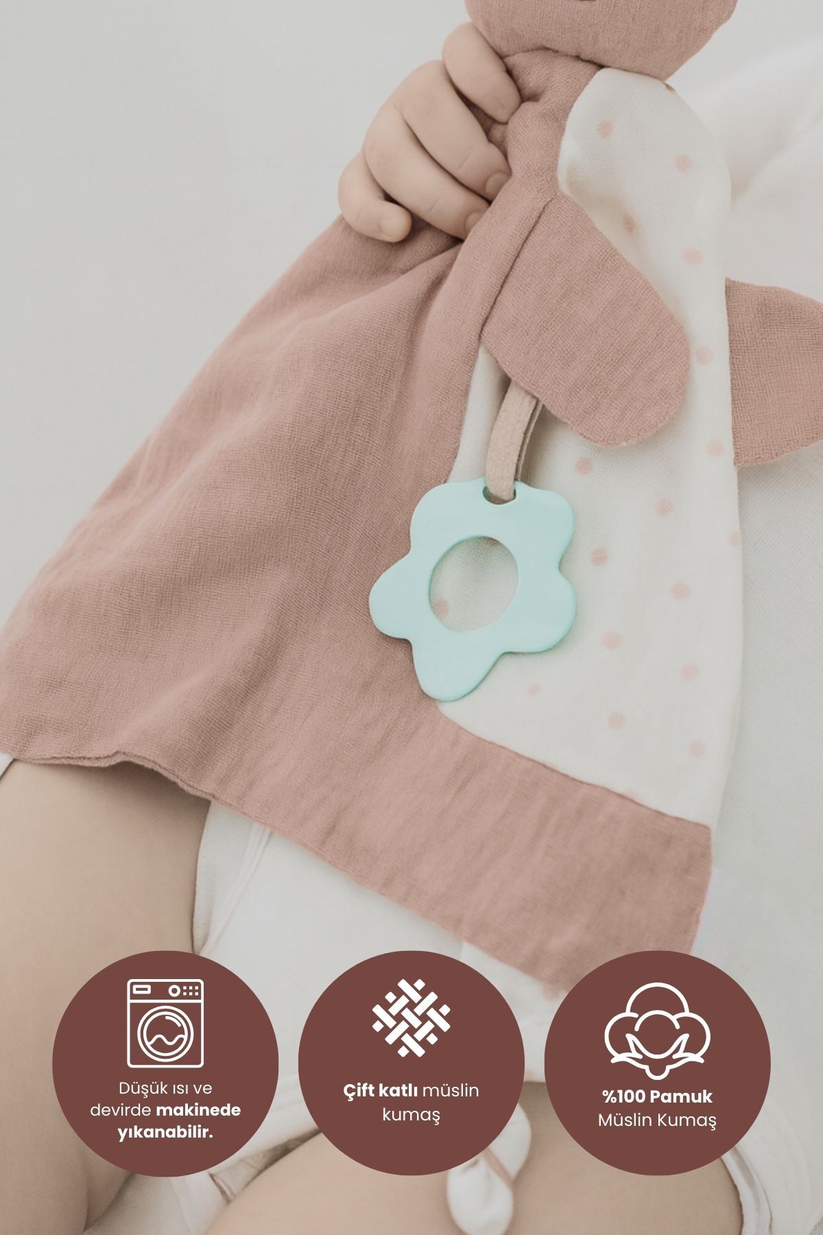 Bebekevi Diş Kaşıyıcılı %100 Pamuk Müslin Uyku Arkadaşı fotoğrafı 3 (önizleme)