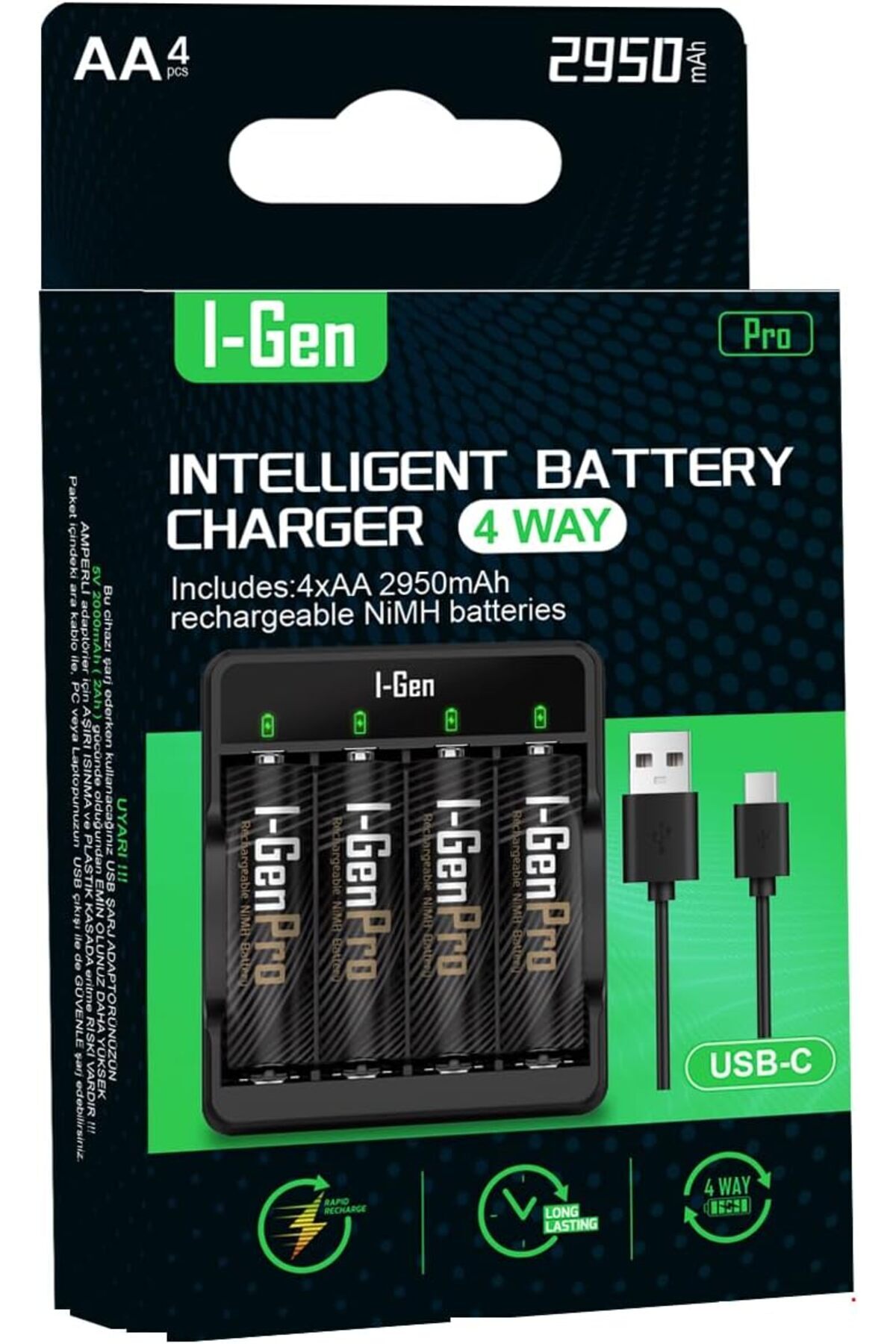 Yıldızan G429 4'lü Pil Şarj Aleti + 4 Adet AA Pro 2950 mAh Şarjlı Pilli Set 1190095