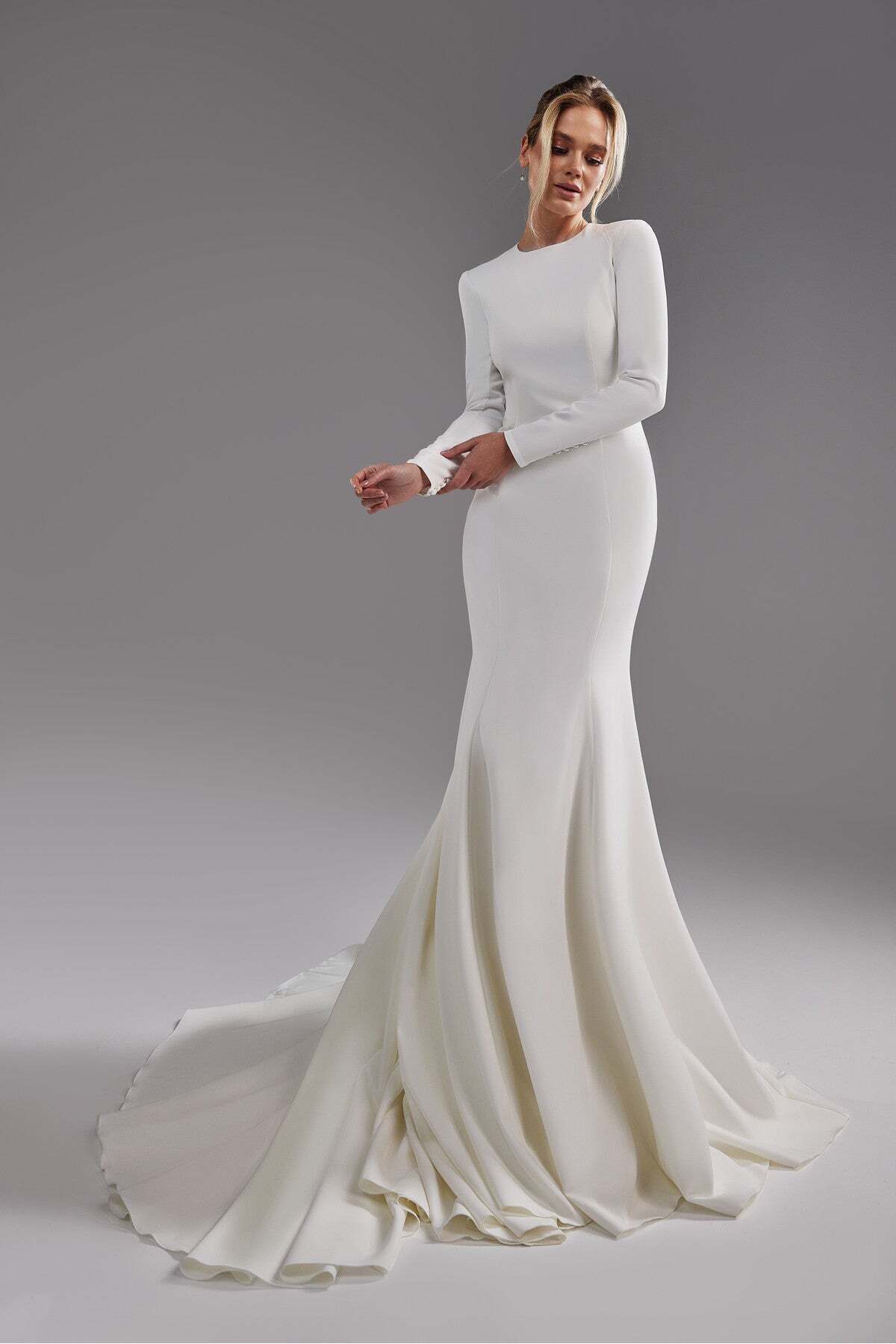 White Long Sleeve Modest Wedding Dress Wedding Dress Engagement Dress