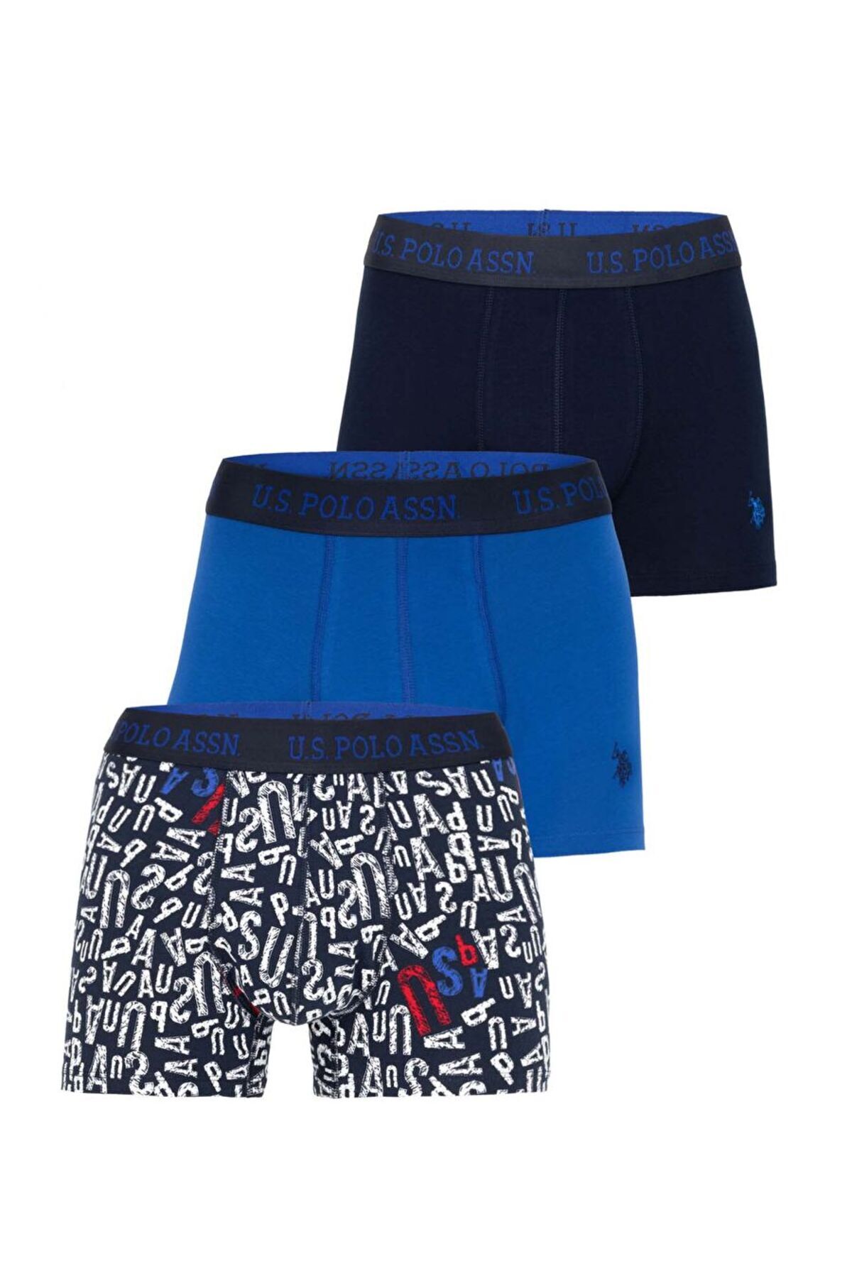 یو اس پولو شورت باکسر مردانه، دارای مجوز USPA، طرح ساکسیفون سرمه‌ای، بسته ۳ عددی