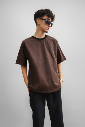 ZAFFİEL Asid Wash Kahverengi Oversize Unisex T-shirt