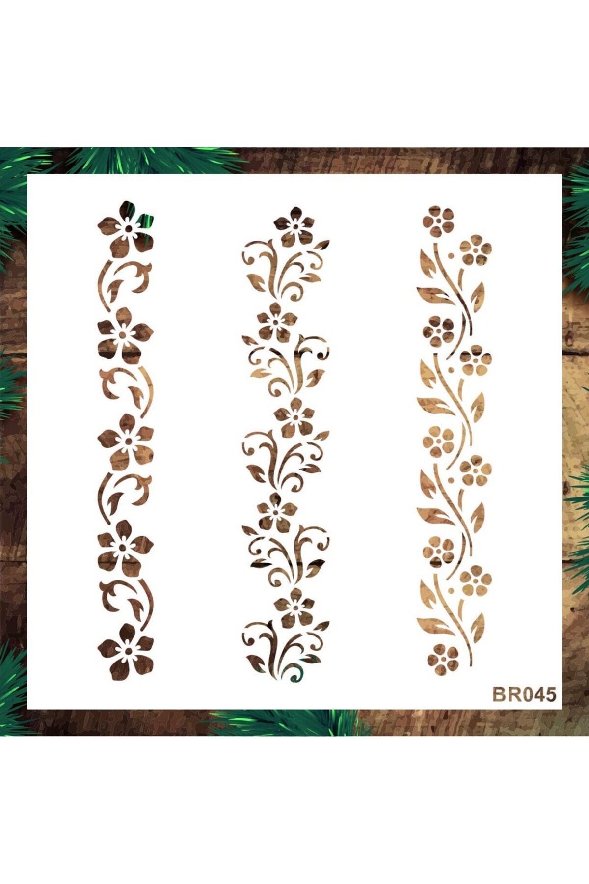STENCİLTASARIM Stencil Tasarım Br045 Çiçek Bordür Duvar Ahşap Cam Boyama Deseni