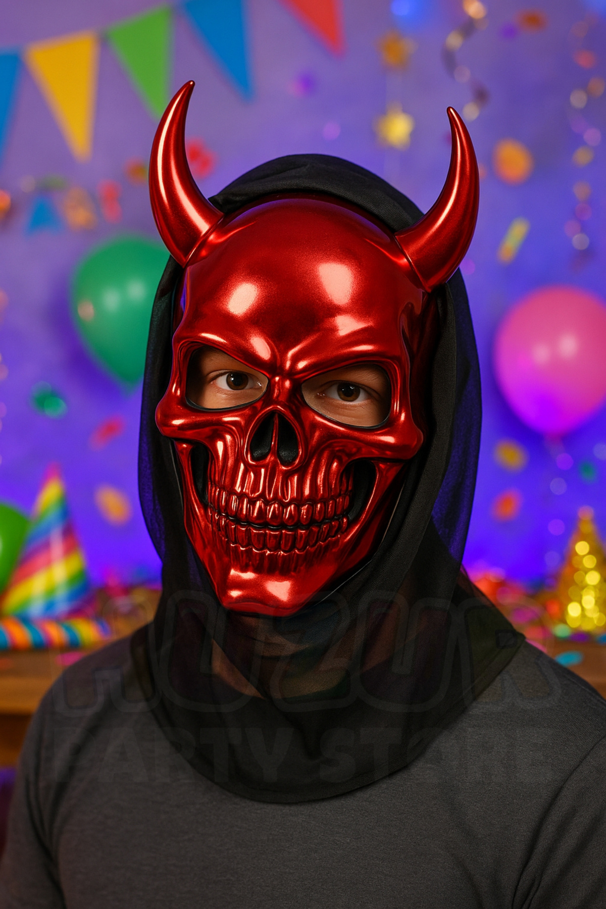 Huzur Party Store Örtülü Kırmızı Şeytan Maske 30x16 Cm Plastik Maske Cadılar Bayramı Halloween Parti Kostüm Aksesuar
