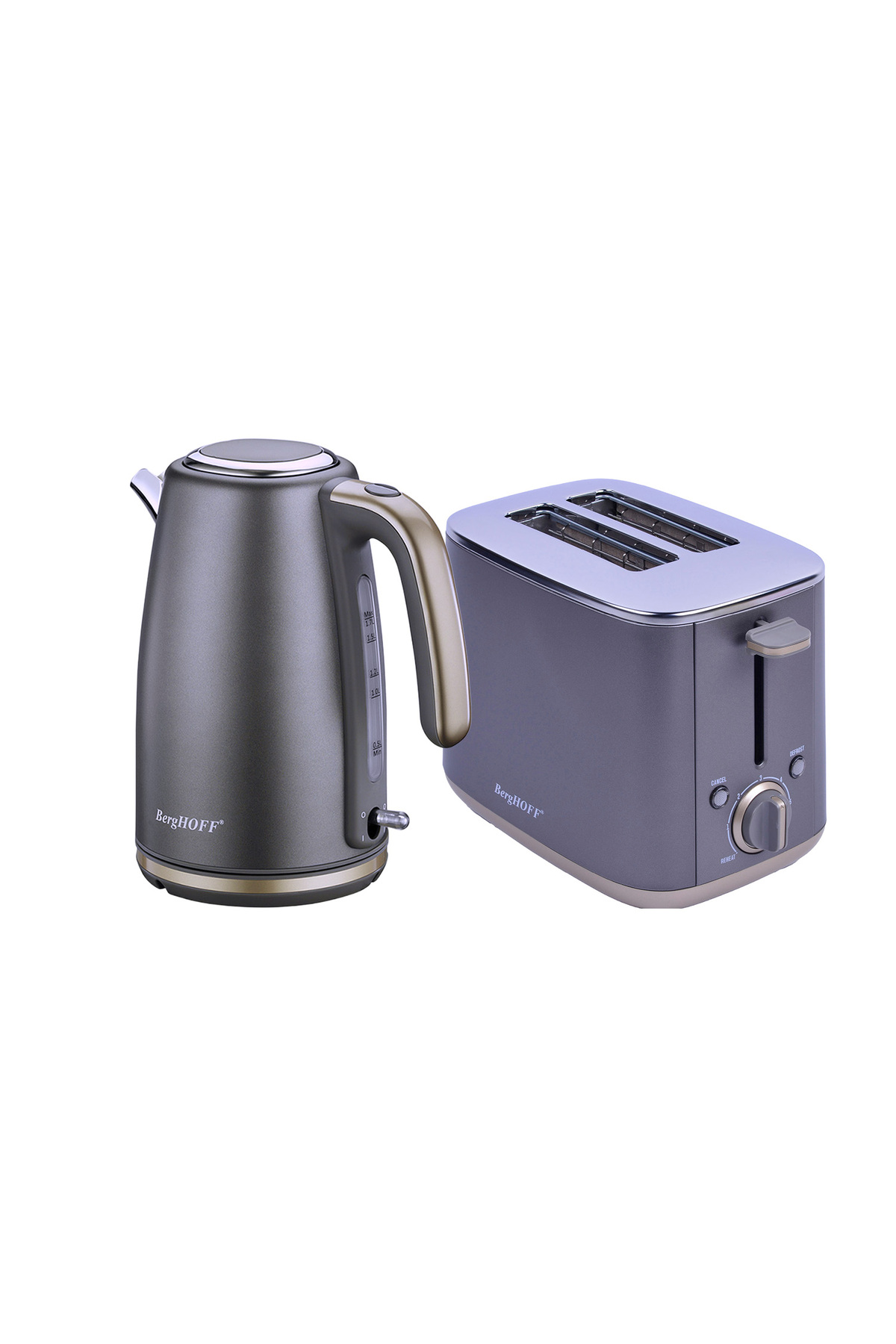 Berghoff GEM PEARL 1.7 Litre Gri Gold Su Isıtıcı + Ekmek Kızartma Makinesi - 980W, 2 Dilim