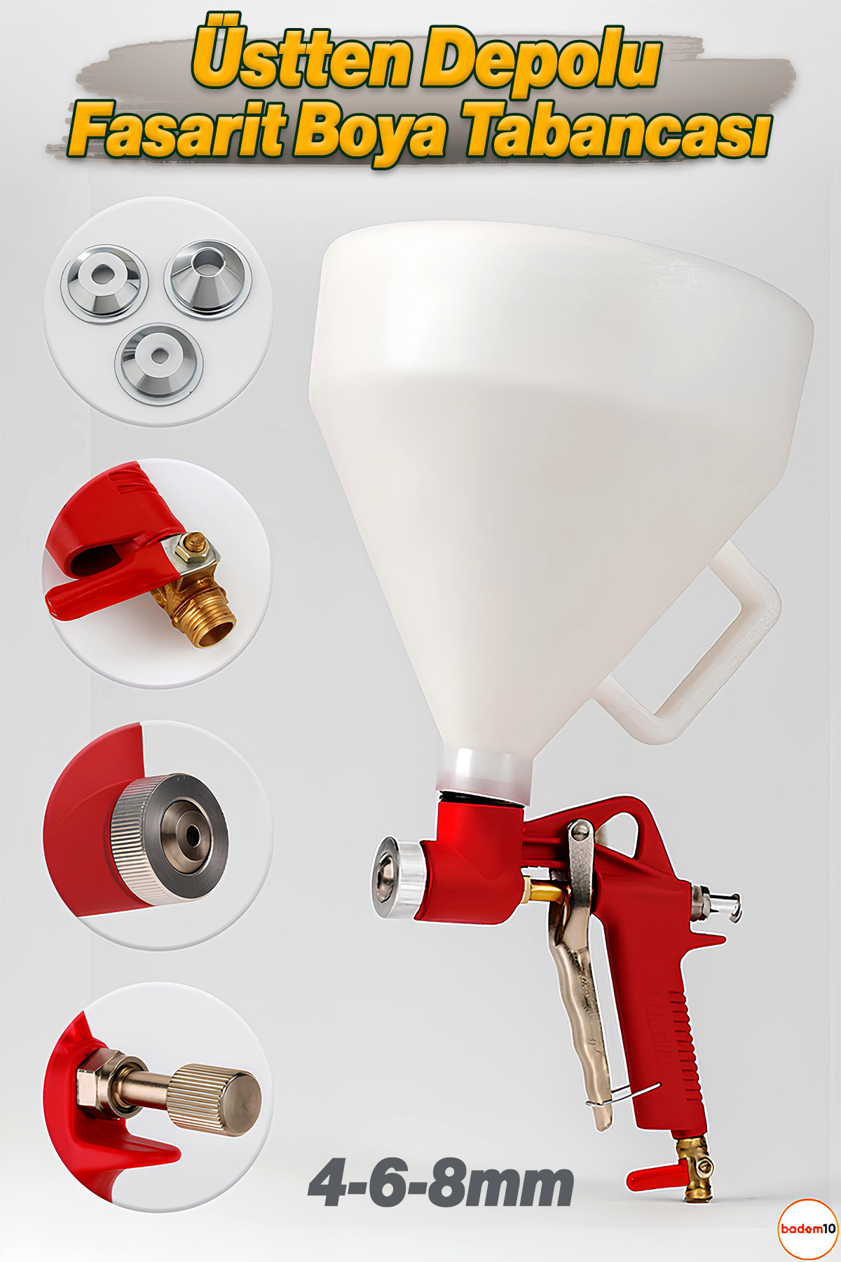 Badem10 4-6-8 Mm Fasarit Üstten Depolu Boya Tabancası Sıva Püskürtme Hopper Gun Tavan Duvar Kaplama Aleti Ma