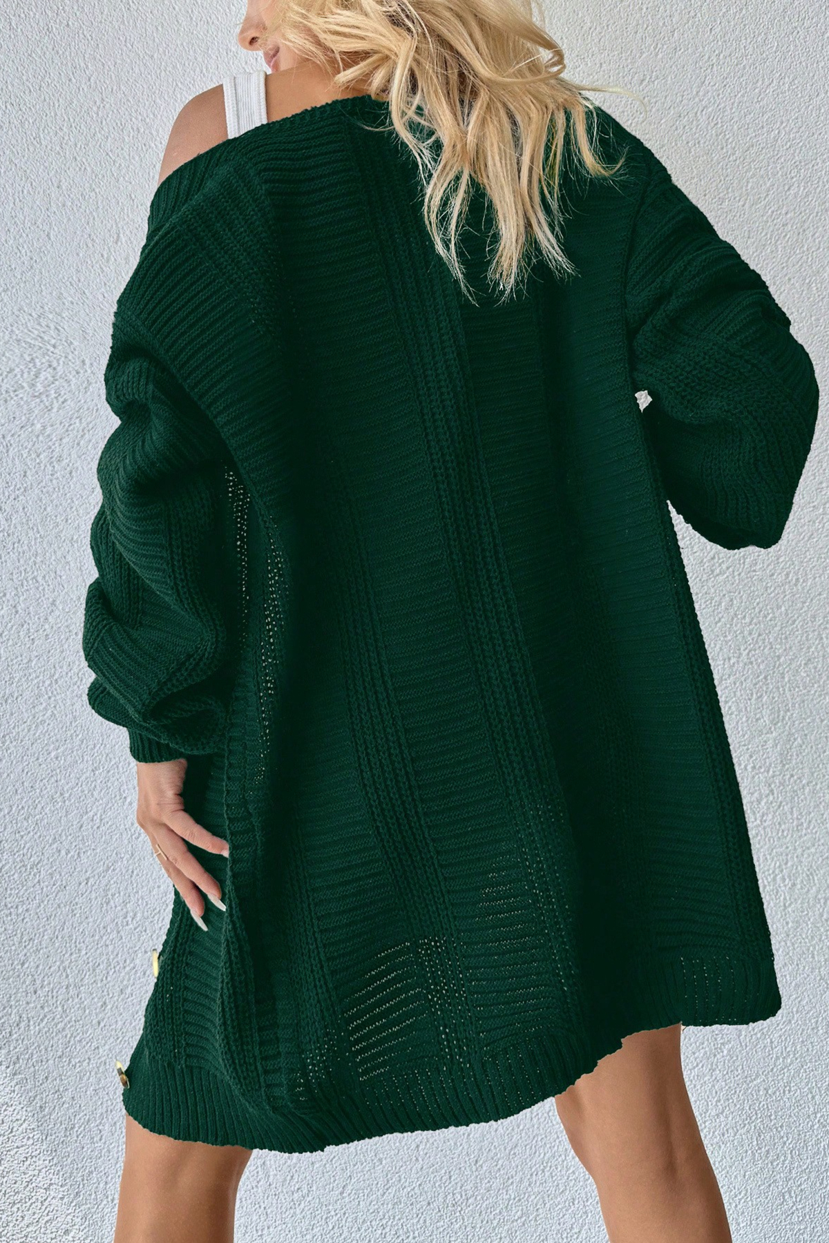 H&E LUXURY DESIGN  Kadın V Yaka Zümrüt Yeşili Triko Hırka - Görsel 5