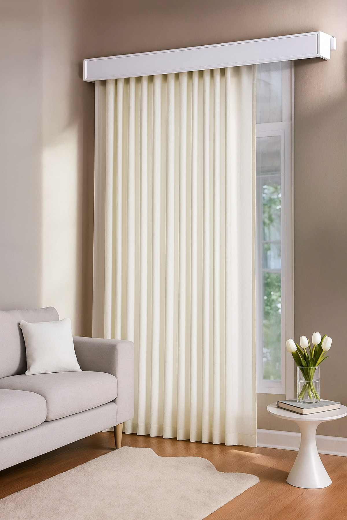 Ecru Satin Sunshade Can Be Used With Tulle Curtain And Background