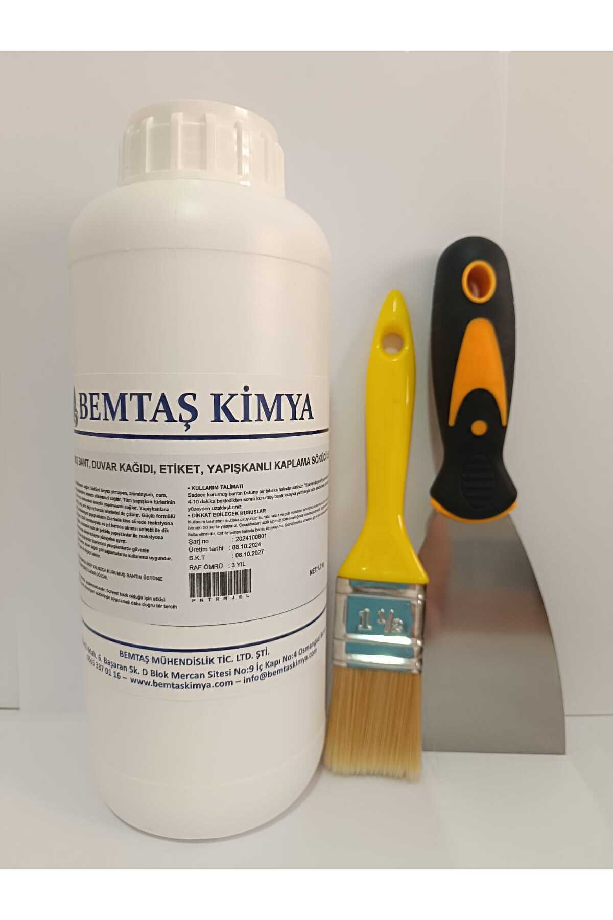 BEMTAŞ KİMYA Spatula ve Fırça ile KURUMUŞ BANT, DUVAR KAĞIDI, ETİKET, YAPIŞKANLI KAPLAMA SÖKÜCÜ JEL