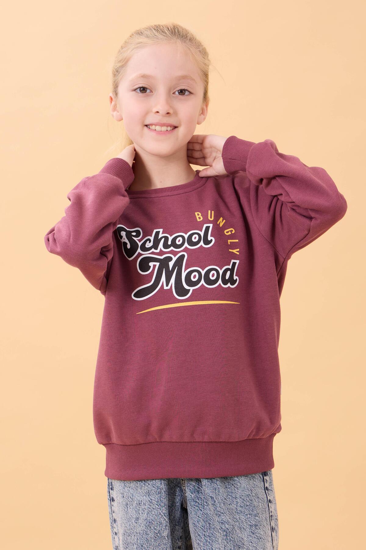 Perendi Erkek ve Kız Çocuk Okul Baskılı Bisiklet Yaka Mevsimlik Sweatshirt Gülkurusu fotoğrafı 4 (önizleme)