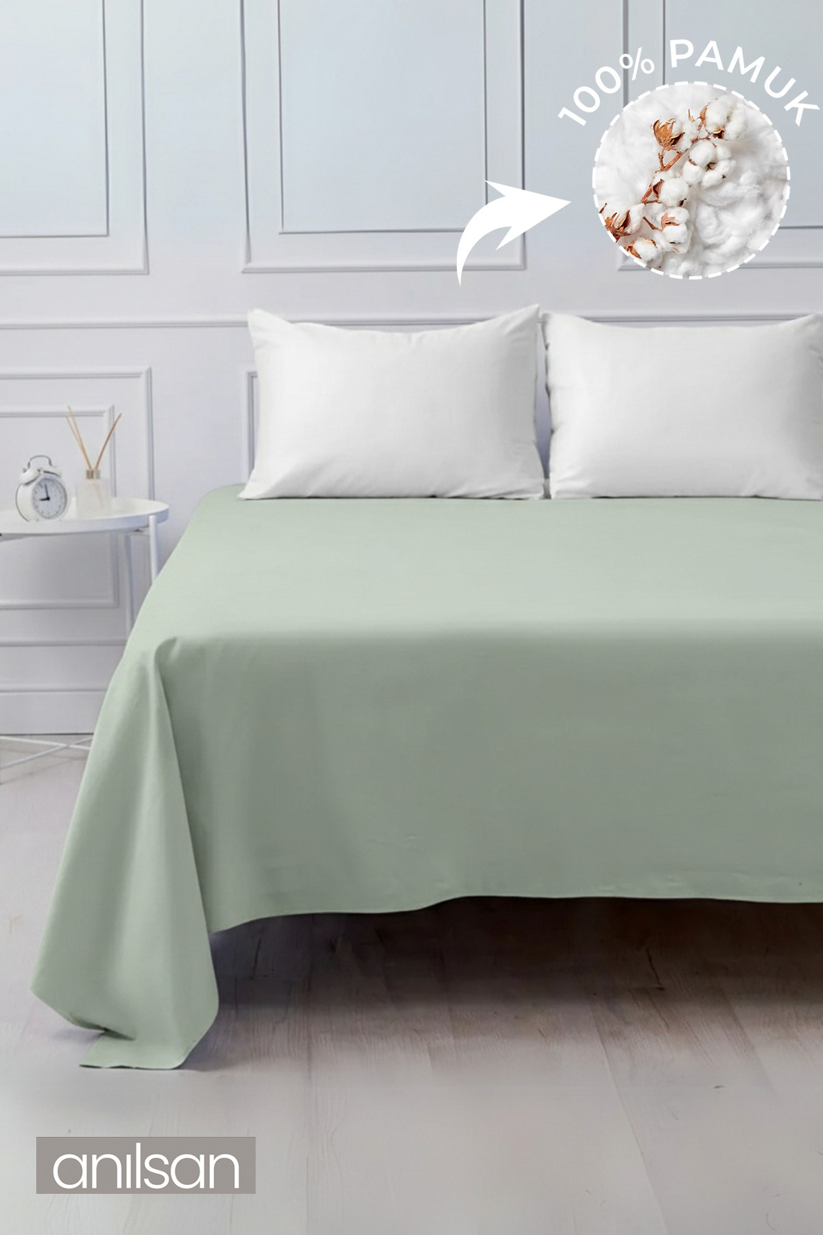 Anılsan Lastiksiz Mint Yeşili Çarşaf %100 Pamuk Çift/Tek Kişilik