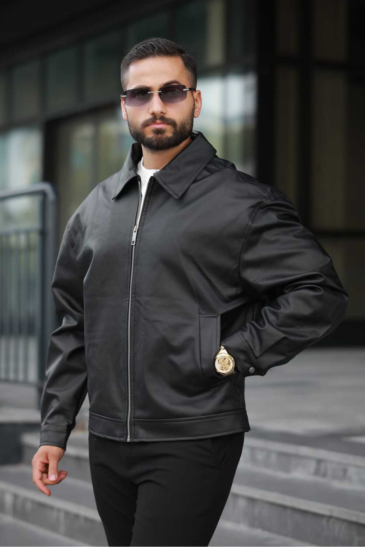 KOCCI Yeni Sezon Oversize Old Money Klasik Tarz Trend Erkek Deri Mont Ceket