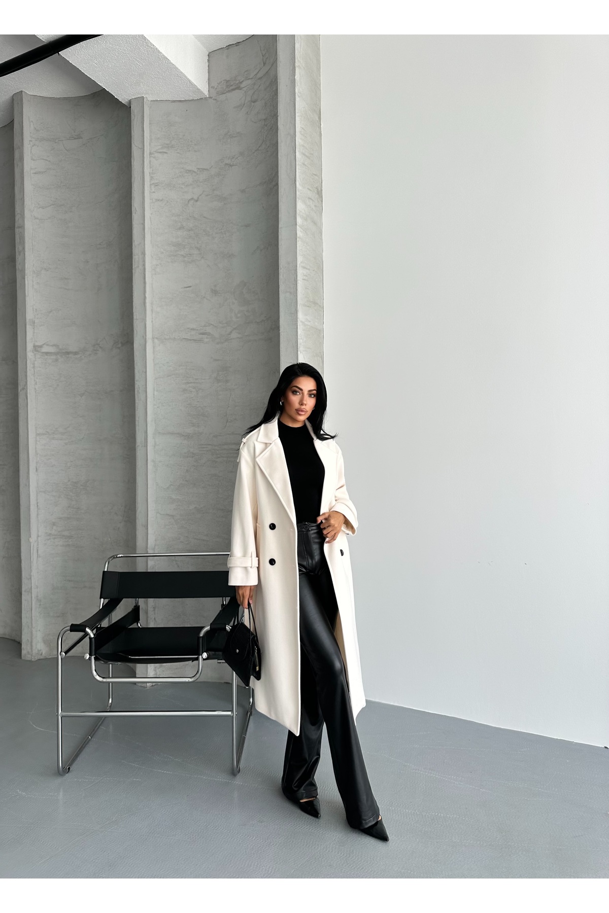 MEECY  Laura Kuşaklı Yeni Sezon Astarlı Premium Kalite Rahat Kalıp Kadın Kaşe Kaban Mont - Görsel 4