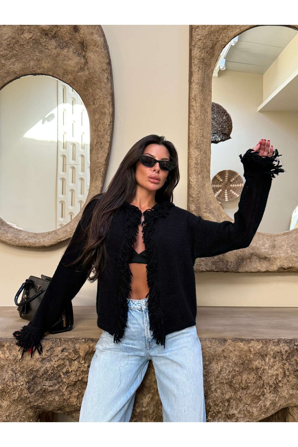 kenza'a Плюшевий трикотажний кардиган з бахромою