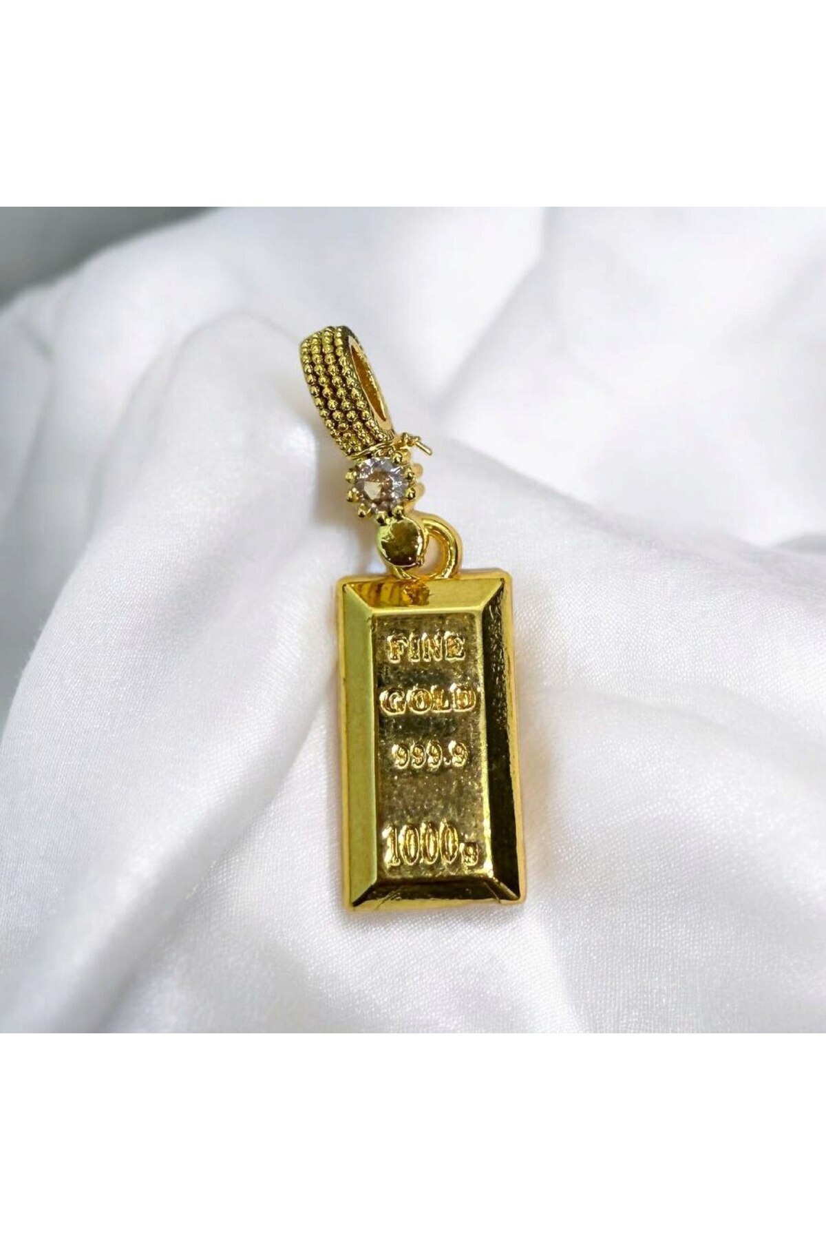 CASELN 24 Ayar Altın Kaplama Emitasyon 1000 Gram Altın Külçe Kolye Ucu Zirkon Taşlı Özel Seri Kolye Ucu