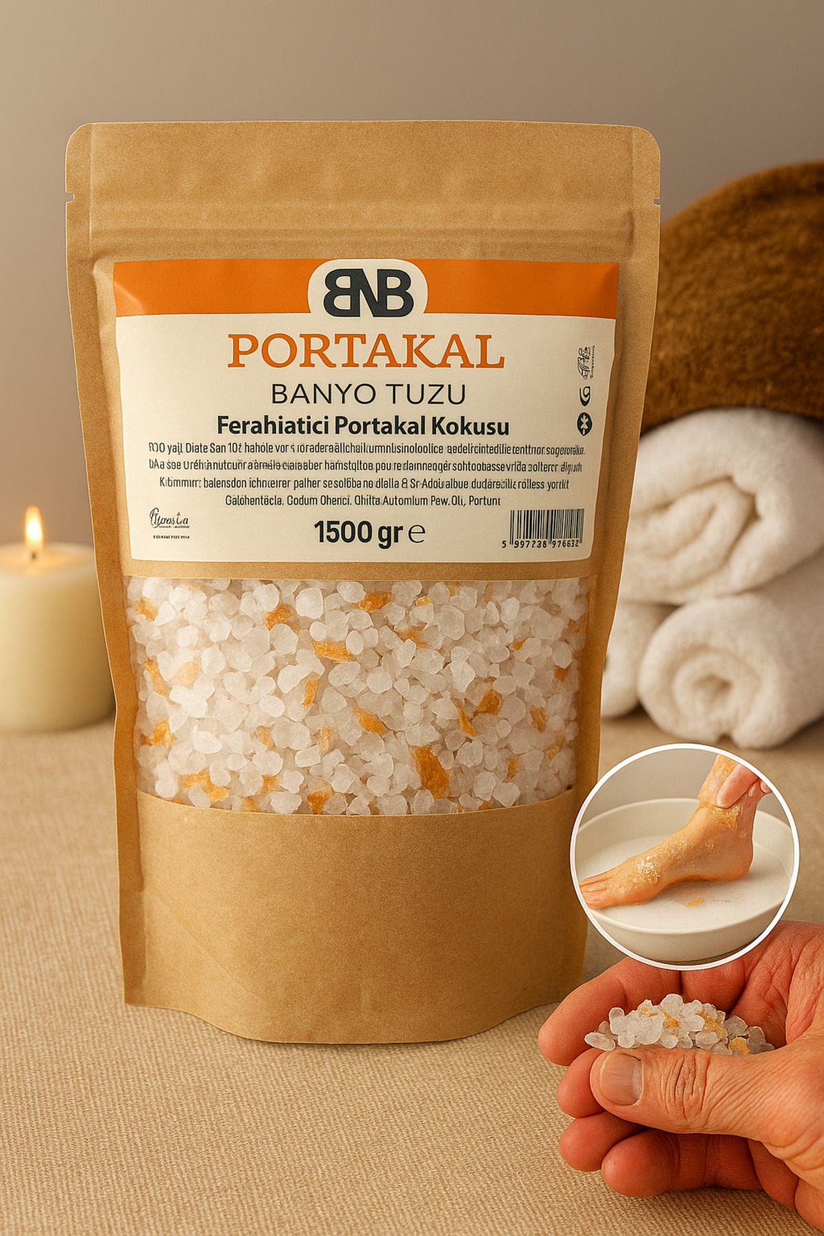 BNB Portakal Kokulu Banyo Tuzu 1500 Gr – Ferahlatıcı Pedikür ve Spa Bakım Tuzu