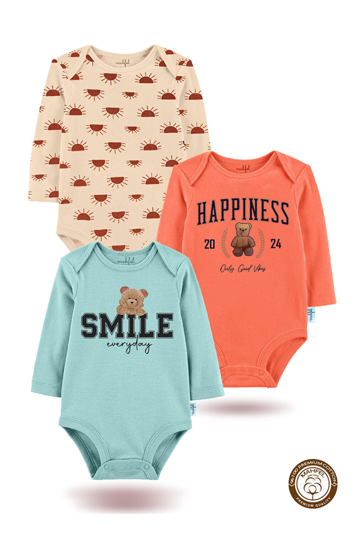 LC Waikiki 3 lü 100 Pamuklu Organik Baskılı Çıtçıtlı Bebek Body Zıbın