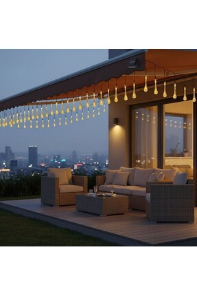 AHCEKE Damla Şeklinde 50 Led Güneş Enerjili Bahçe Balkon Aydınlatma 7 Metre ışık