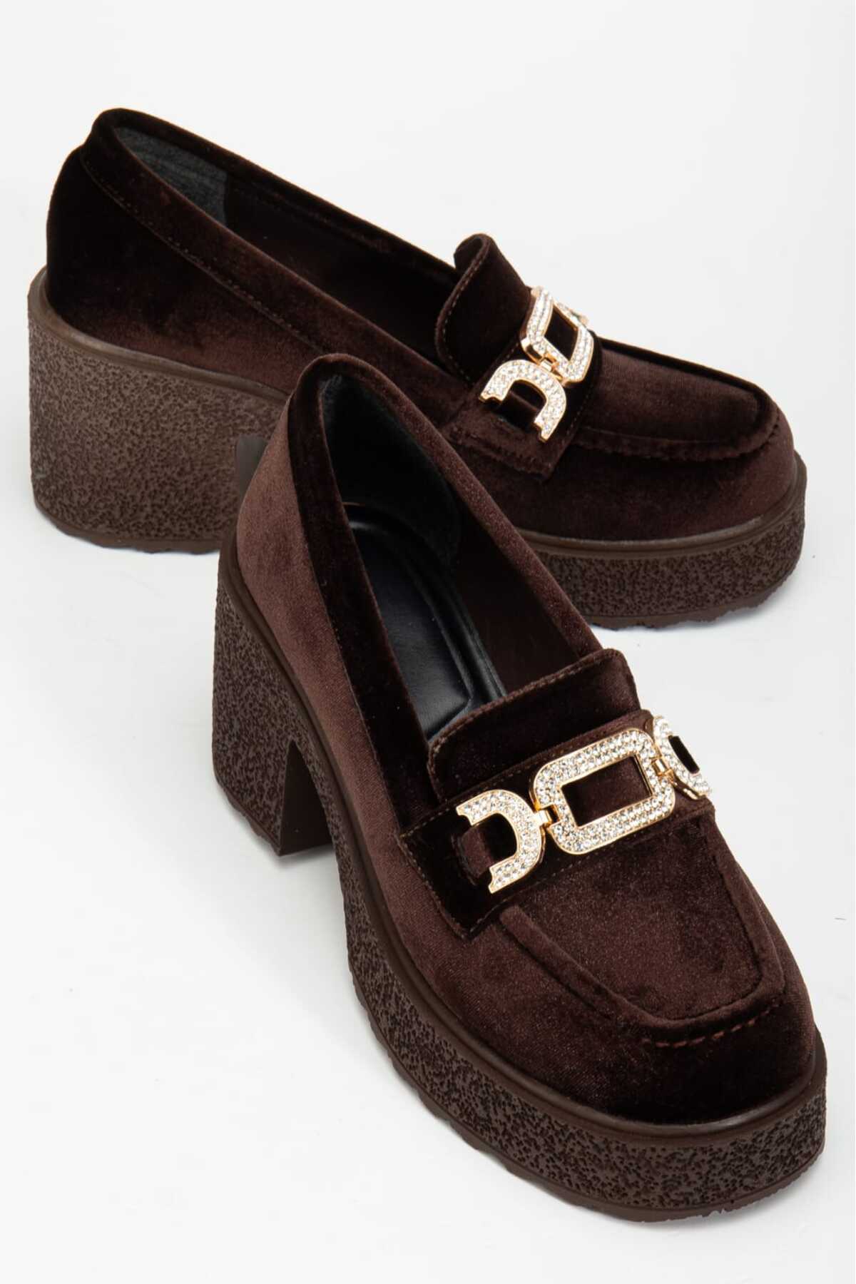 Volly Kahve Kadife Kadın Tokalı Loafer