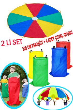 Leiste Çuval Oyunu + Gökkuşağı Paraşüt 2 li Set Aktivite Anaokulu Kreş Grup B...