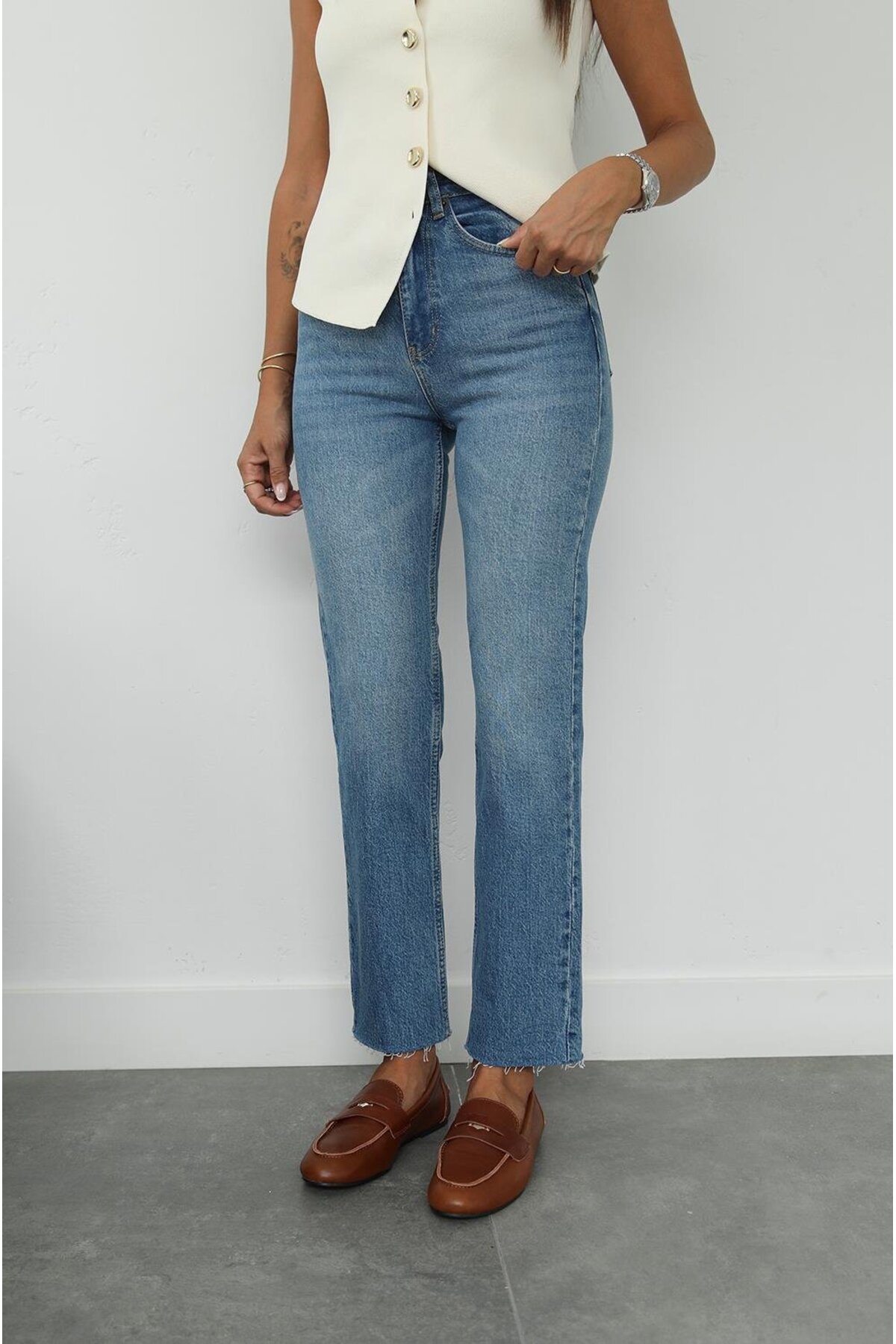 Havoş  Light Blue Boy Fit Kesik Paça Jean - Görsel 6