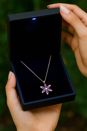 Silvanya Jewelry Premium Büyük Işıklı Kutuda 925 Ayar Gümüş Gerçek Ametist Ta...