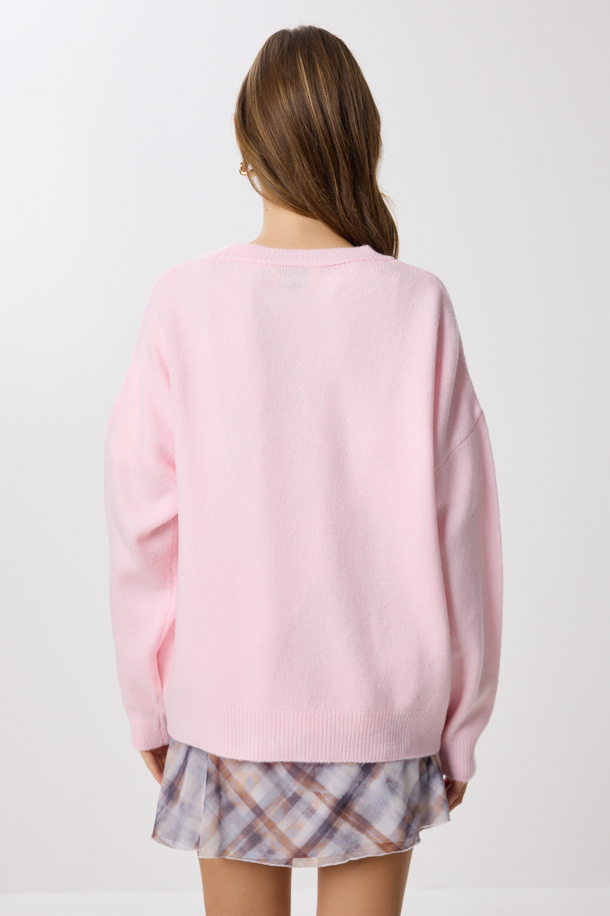 Lovelyİstanbul  Çiçek Dokulu Oversize Triko Kazak LPF0113 PEMBE - Görsel 5